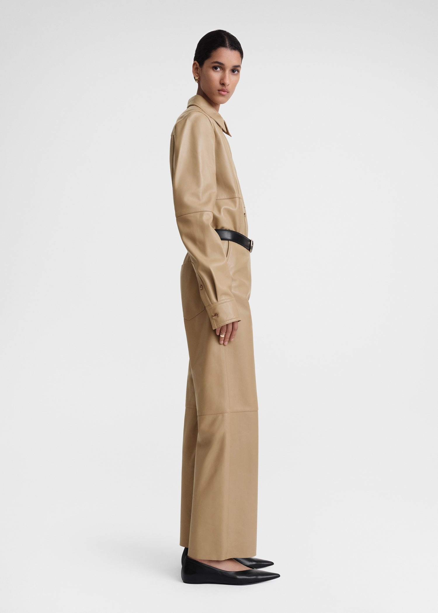 Paneled leather trousers biscuit - 3