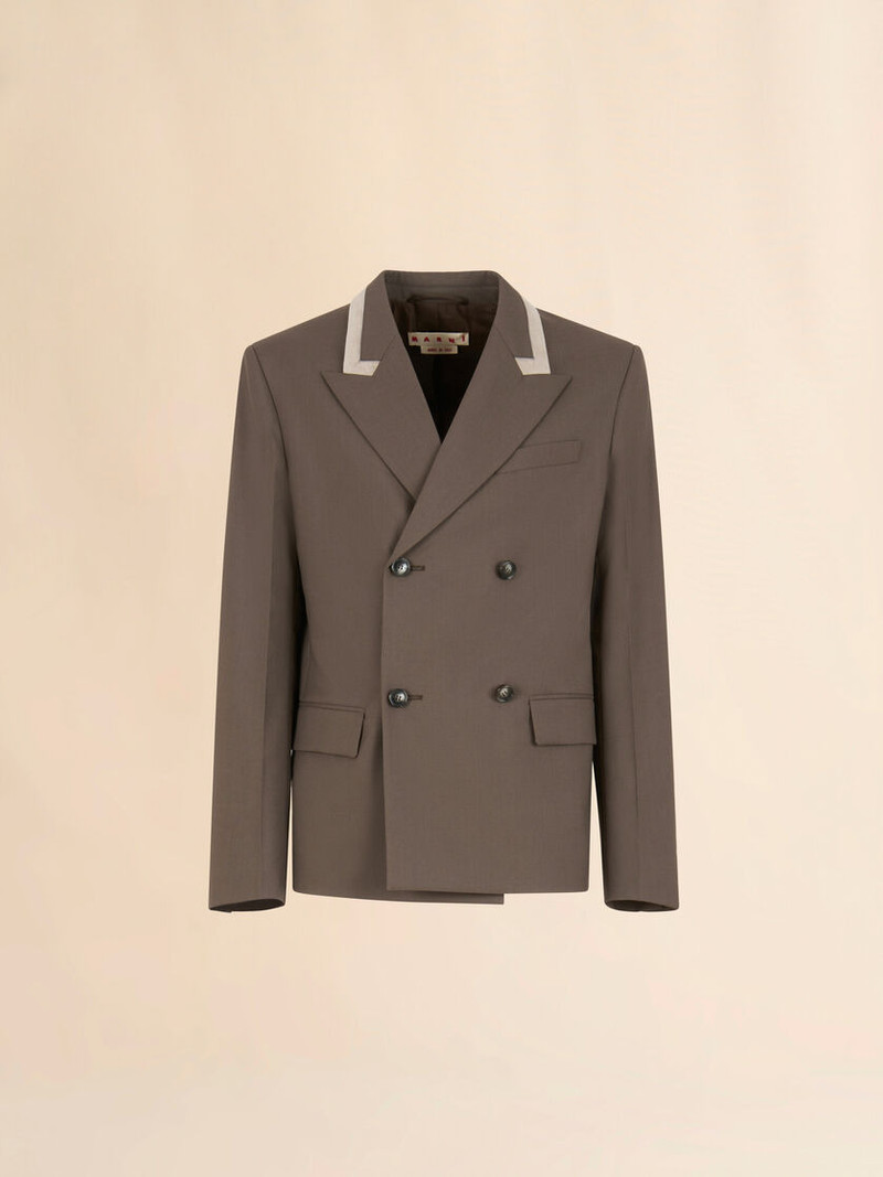 GRAY DOUBLE-BREASTED WOOL BLAZER WITH MARNI MENDING 1