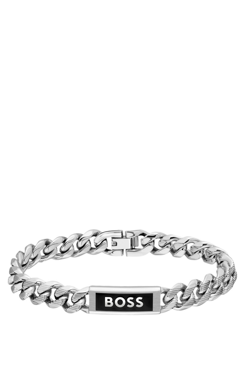 SILVER-TONE CHAIN CUFF WITH LOGO PLATE 1