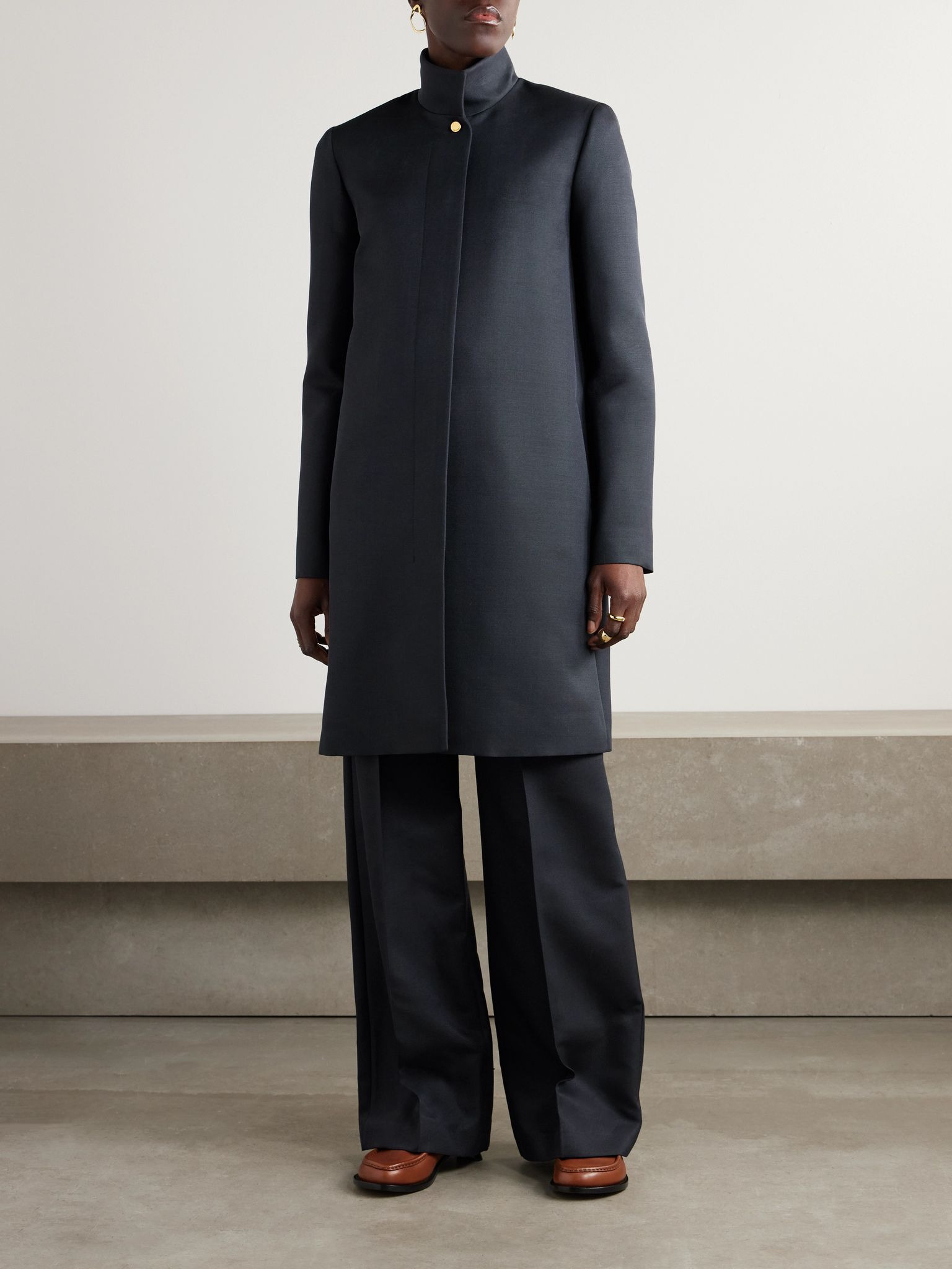 Danny wool and silk-blend coat Navy - 3