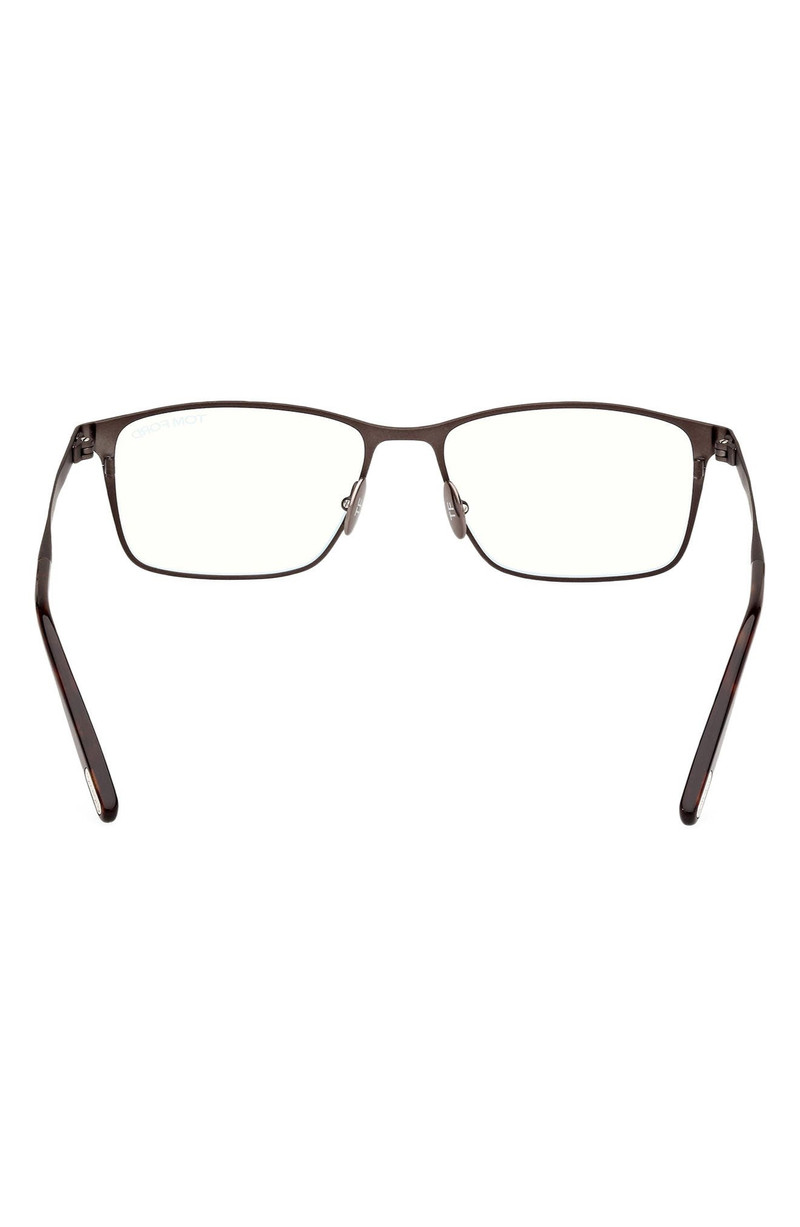 TOM FORD 54mm Rectangular Blue Light Blocking Glasses in Gunmetal Havana /T Logo 8