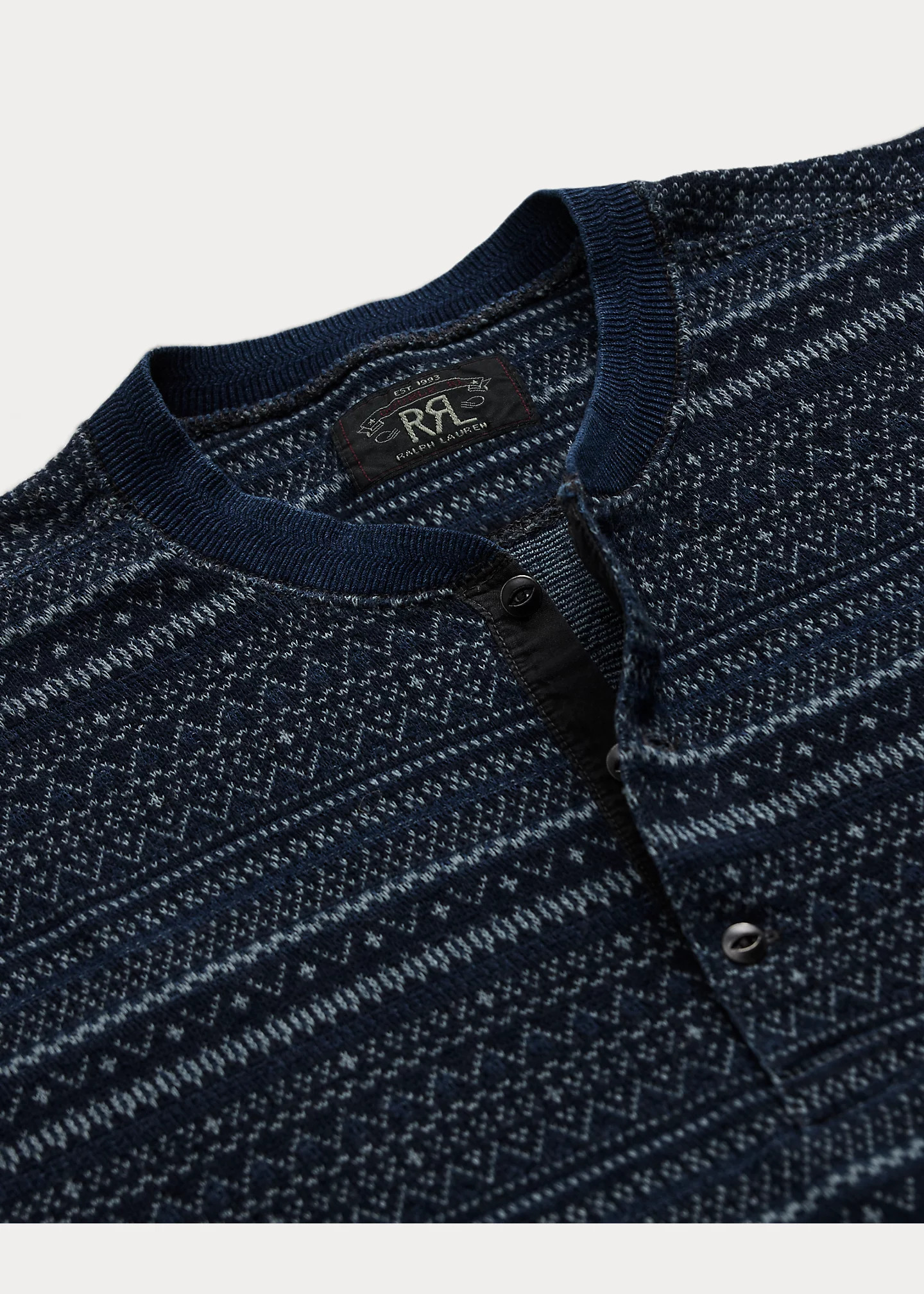 Indigo Jacquard Henley Shirt - 3
