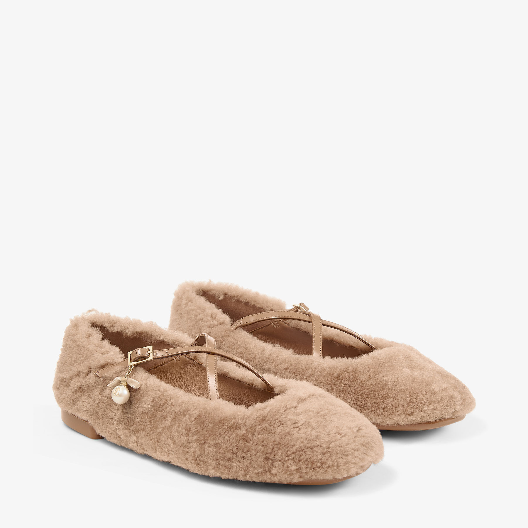 Eleri Ballerina S
Toffee Shearling Ballerina Pumps with Pearl Charm - 2