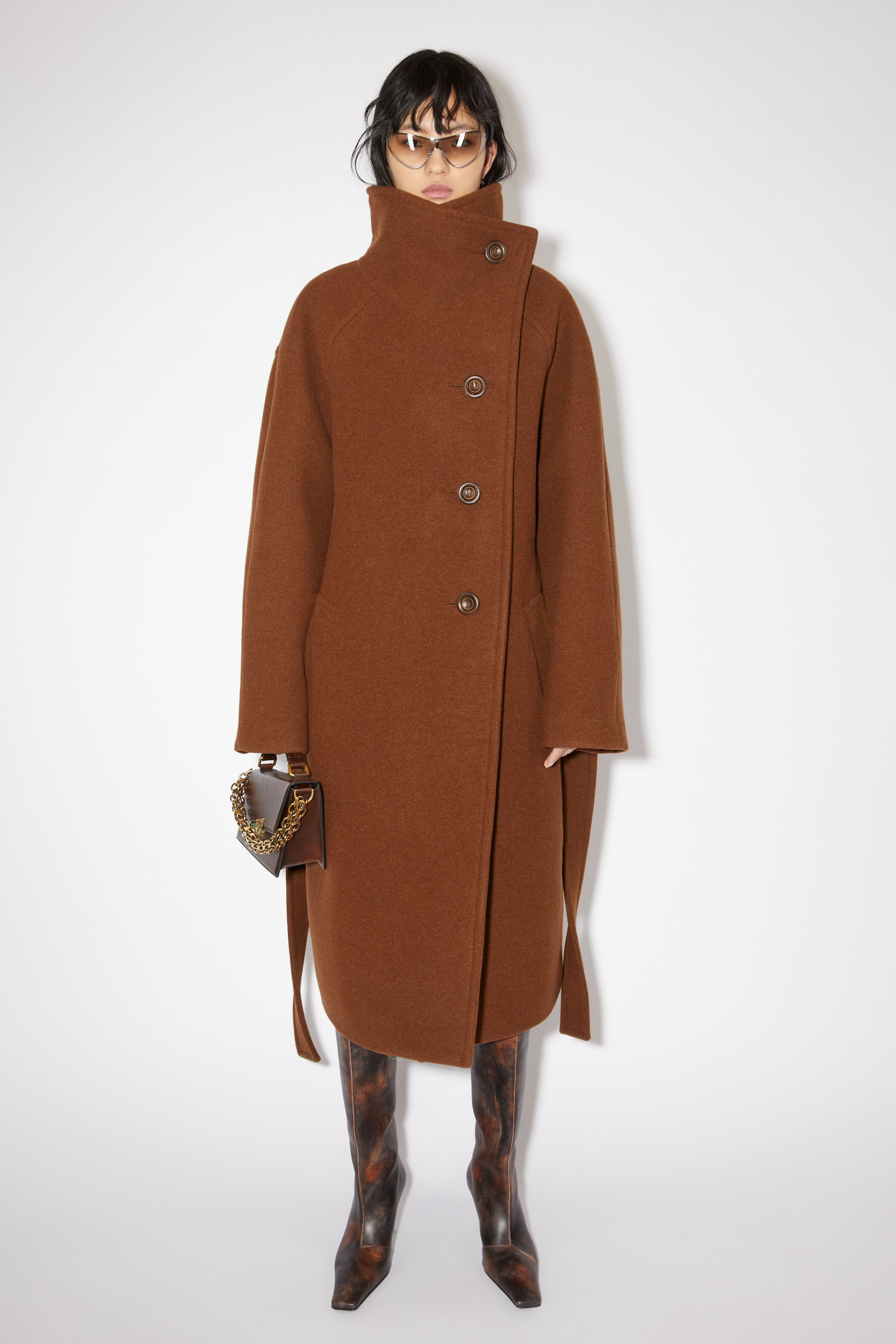 Double-breasted belted wool coat - Camel brown - 2