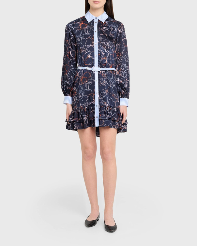Cinq à Sept Malva Floral Linework Mini Shirtdress outlook