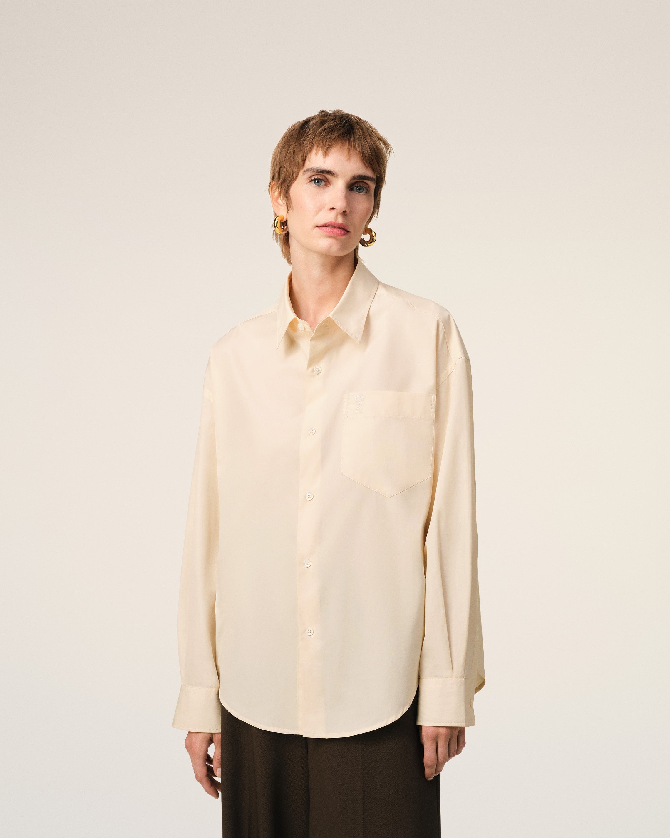 BEIGE COTTON AMI DE COEUR BOXY SHIRT - 3