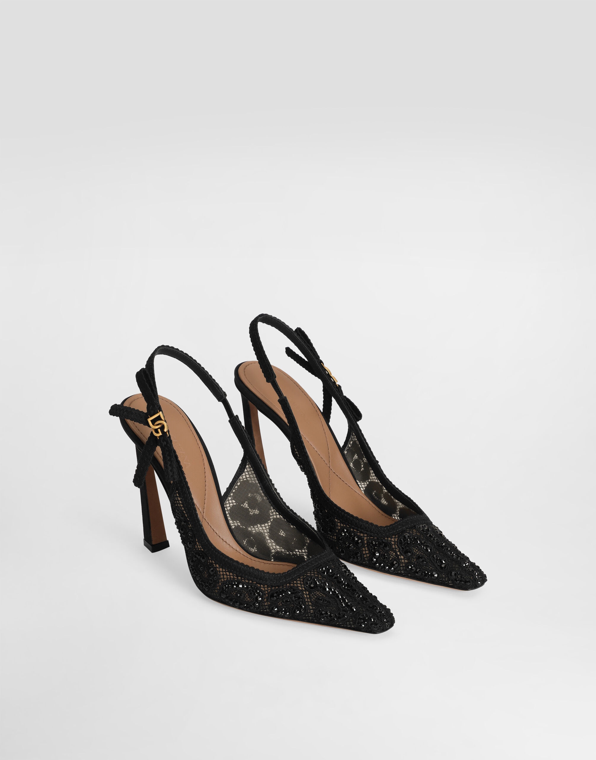 Leopard-design lace slingbacks with fusible rhinestones - 2