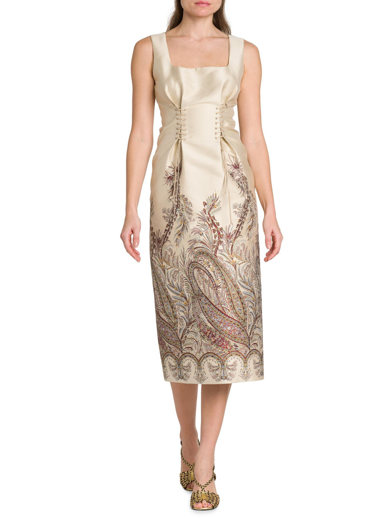 Women's Romantic Paisley Laced Cocktail Dress - Multicolor Beige Base 3