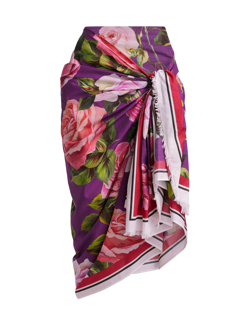 Women's Floral Cotton Sarong - Rose Rosa Bordo Ross 1