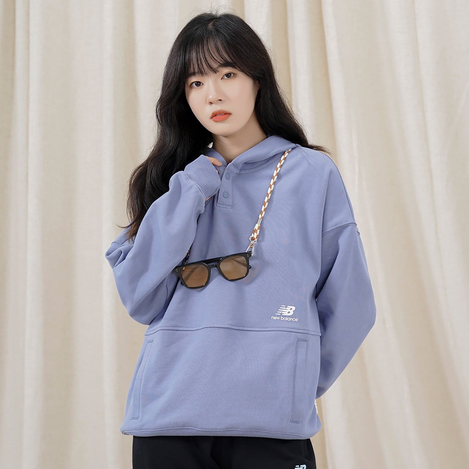 (WMNS) New Balance Classic Lifestyle Plain Hoodie 'Blue' AWT23322-AGY - 4
