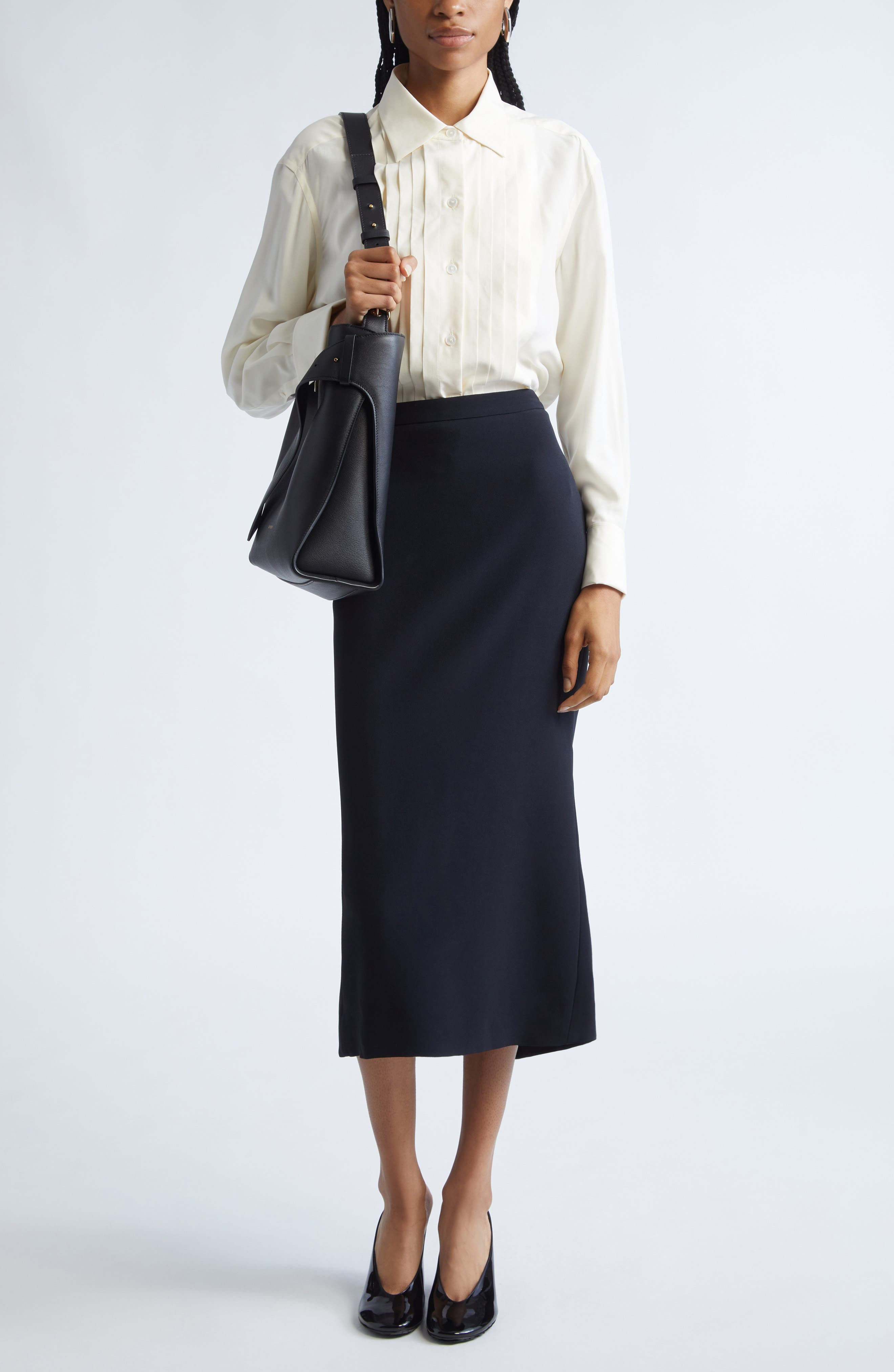 Givenchy Back Godet Crepe Cady Midi Skirt in Black at Nordstrom - 2