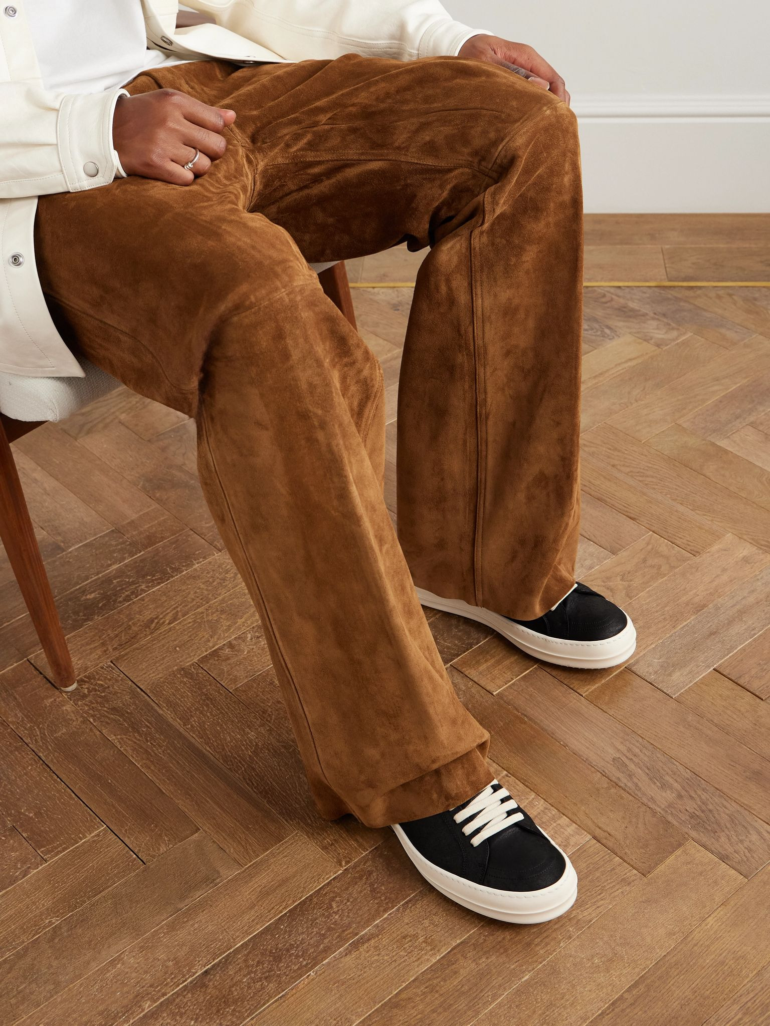 Curly Shearling-Lined Leather Sneakers Black - 2