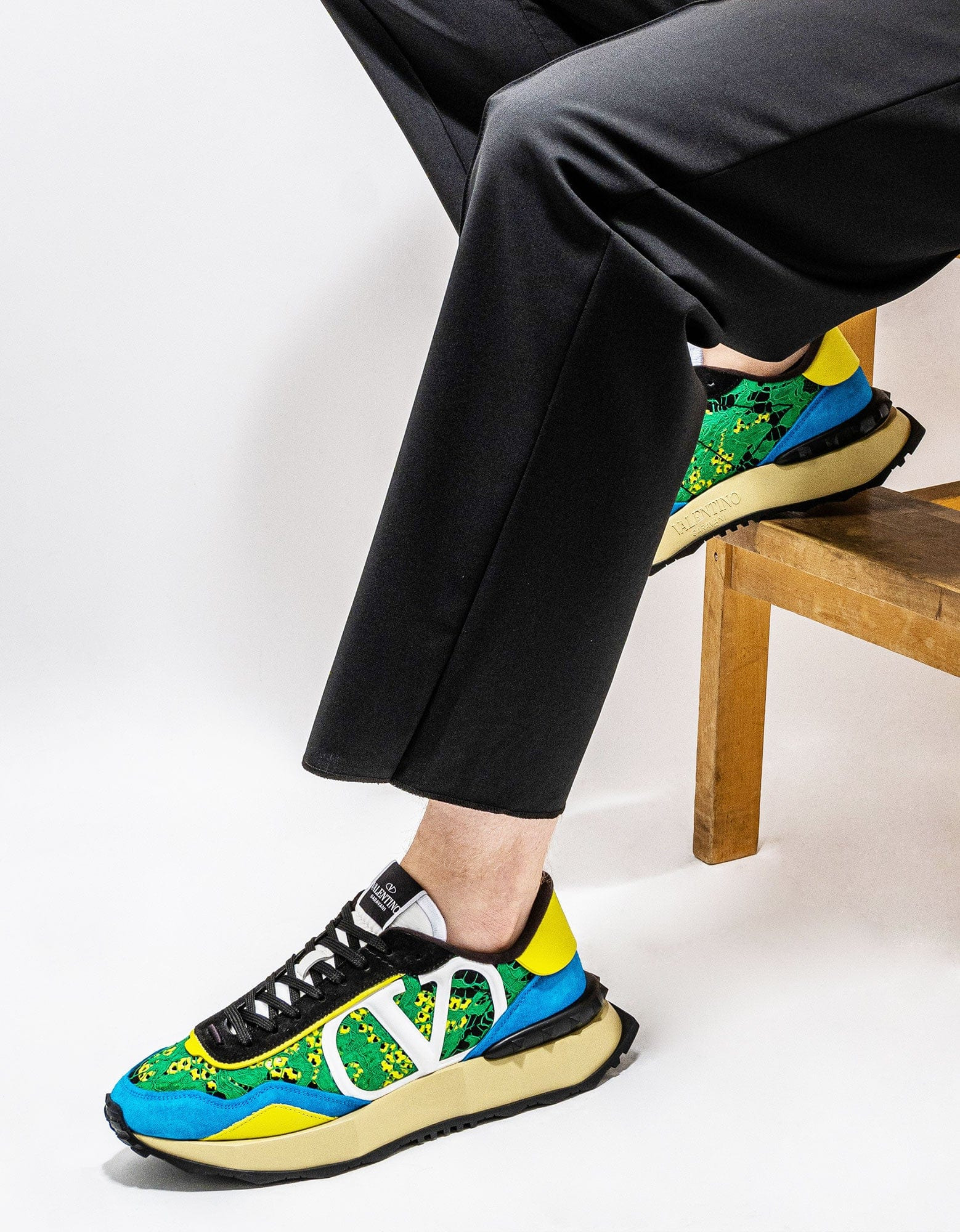 Valentino Green & Blue Lace & Mesh Lacerunner Trainers - 2