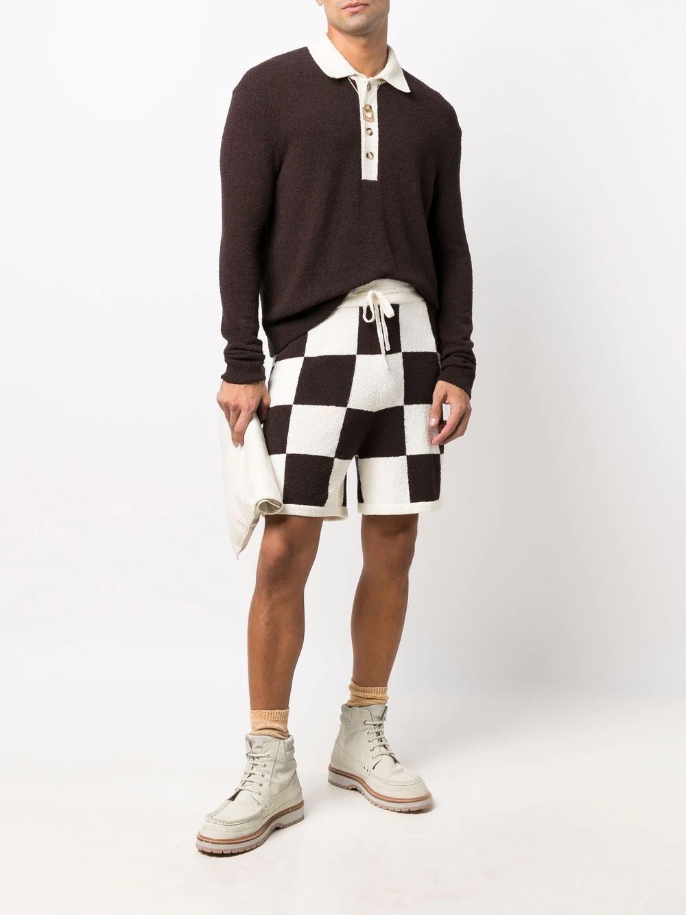 check knitted track shorts - 2