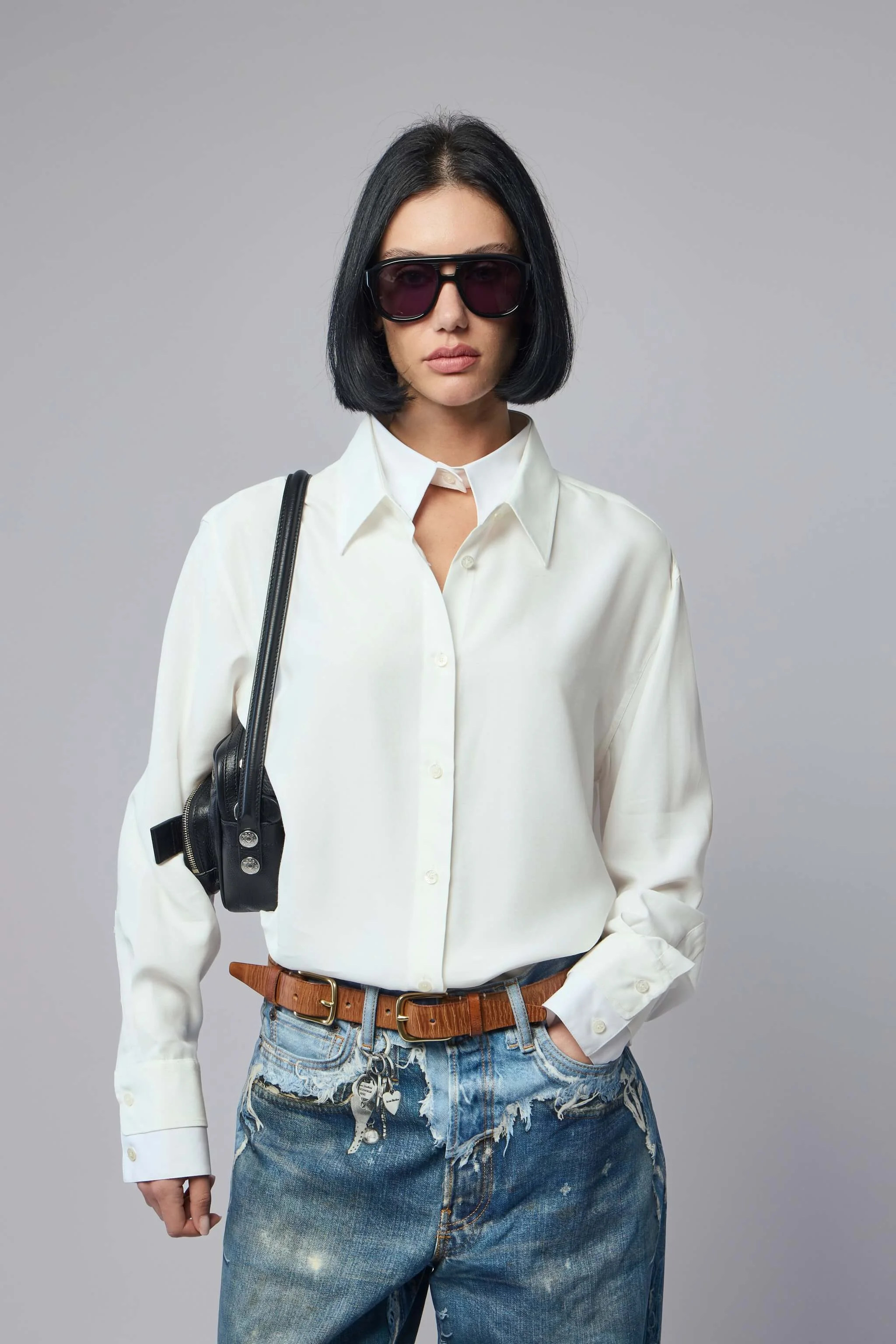 Layered Button-up Blouse - 1