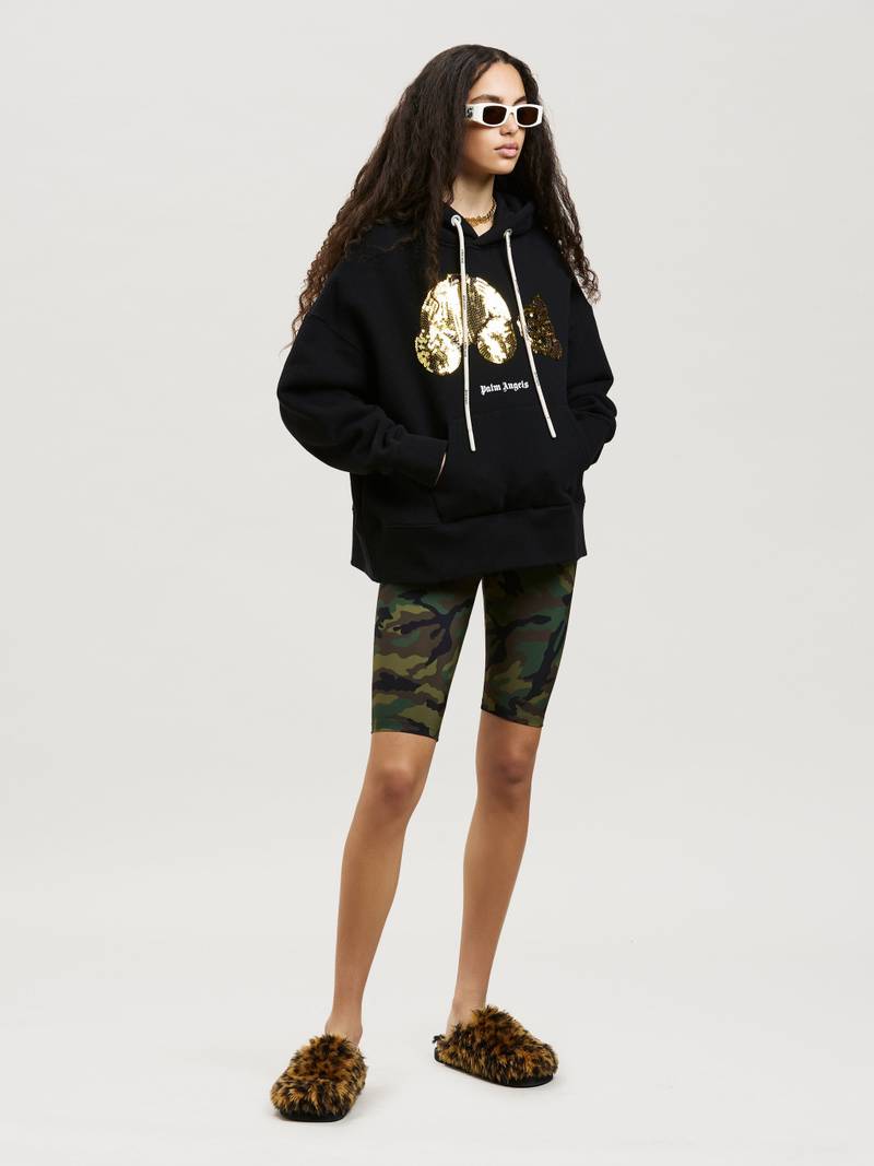 Palm Angels GOLD SEQUINS BEAR HOODIE outlook