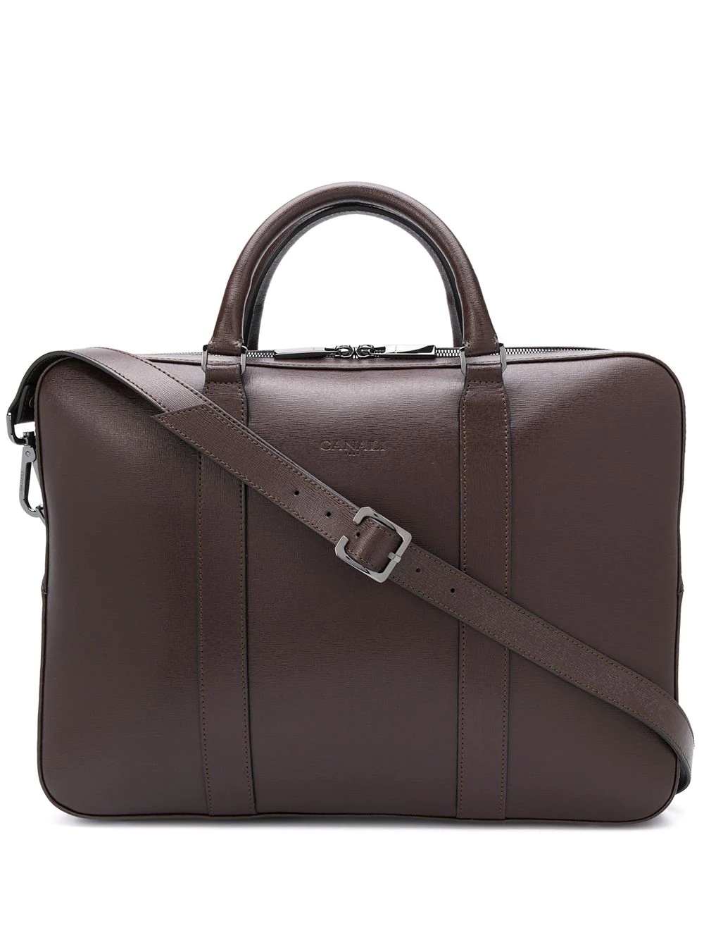 embossed logo leather briefcase - 1