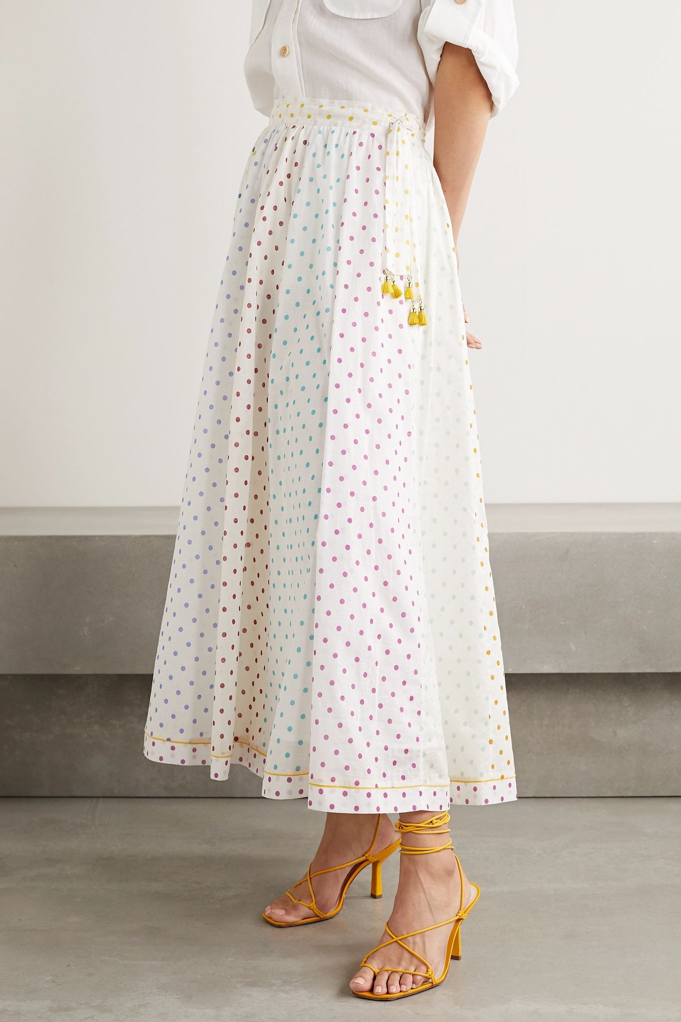 Bellitude tasseled paneled polka-dot cotton-voile midi skirt - 3