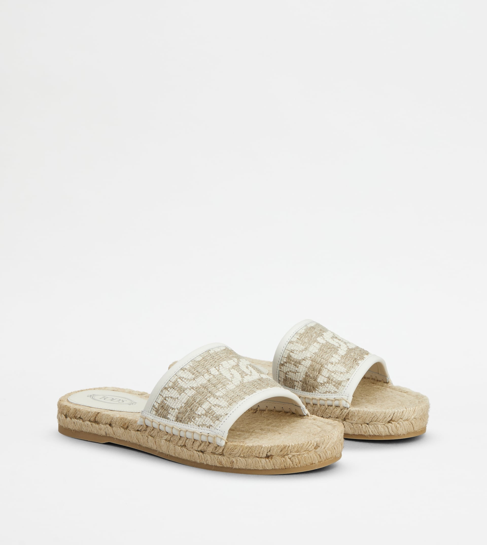 SANDALS IN LEATHER AND FABRIC - OFF WHITE, BEIGE - 3