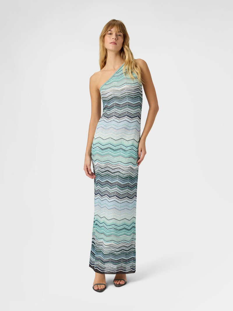 Missoni Long one-shoulder dress with a chevron pattern with sequins outlook