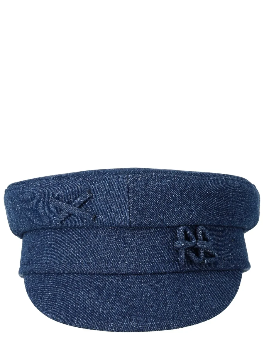 DENIM BAKER BOY HAT WITH MONOGRAM EMBROIDERY - 1