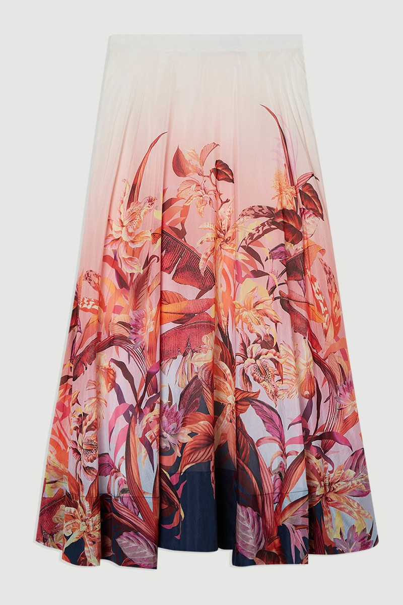 Tropical Floral Silk Cotton Woven Prom Skirt 4