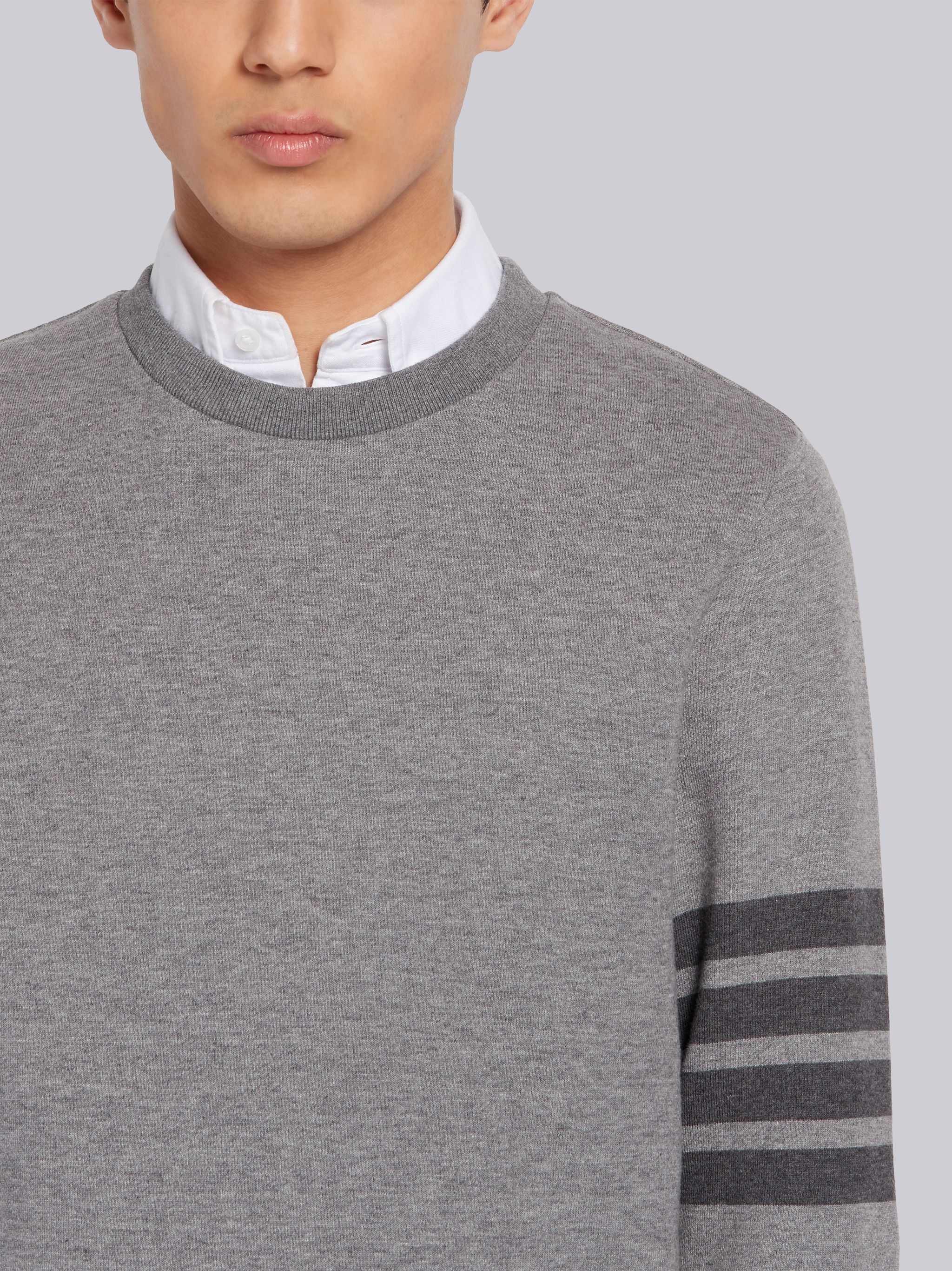 Medium Grey Cotton Loopback Relaxed Fit Tonal 4-Bar Crewneck Sweatshirt - 5