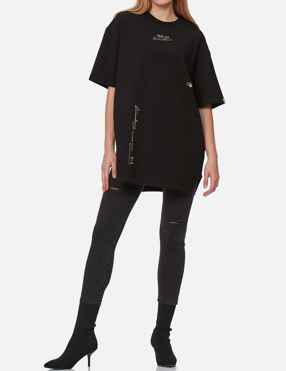 Multi Logo Foil Print Asymmetric T-Shirt - 6