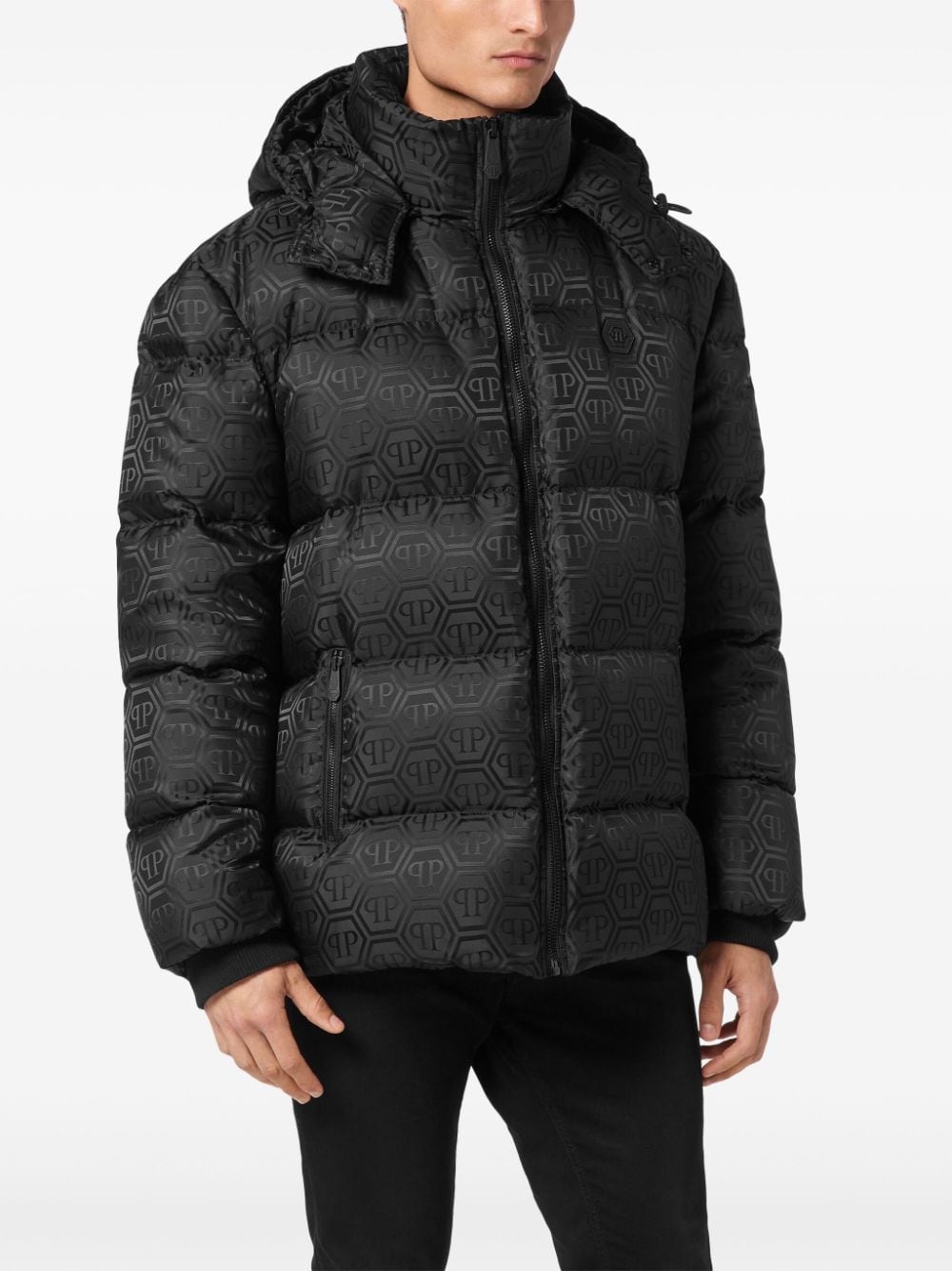 monogram-jacquard padded jacket - 3
