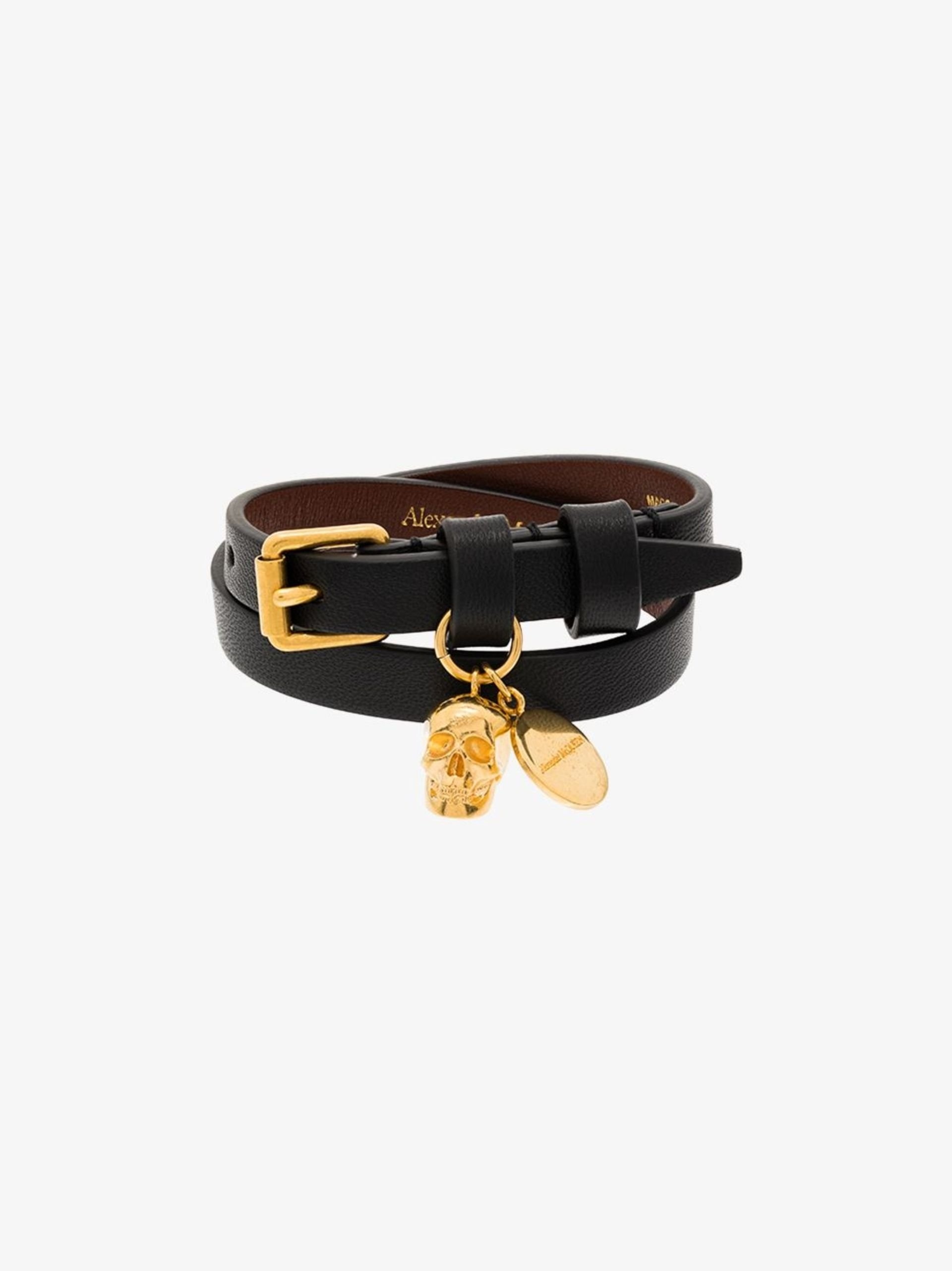 black and gold-tone skull wrap leather bracelet - 1