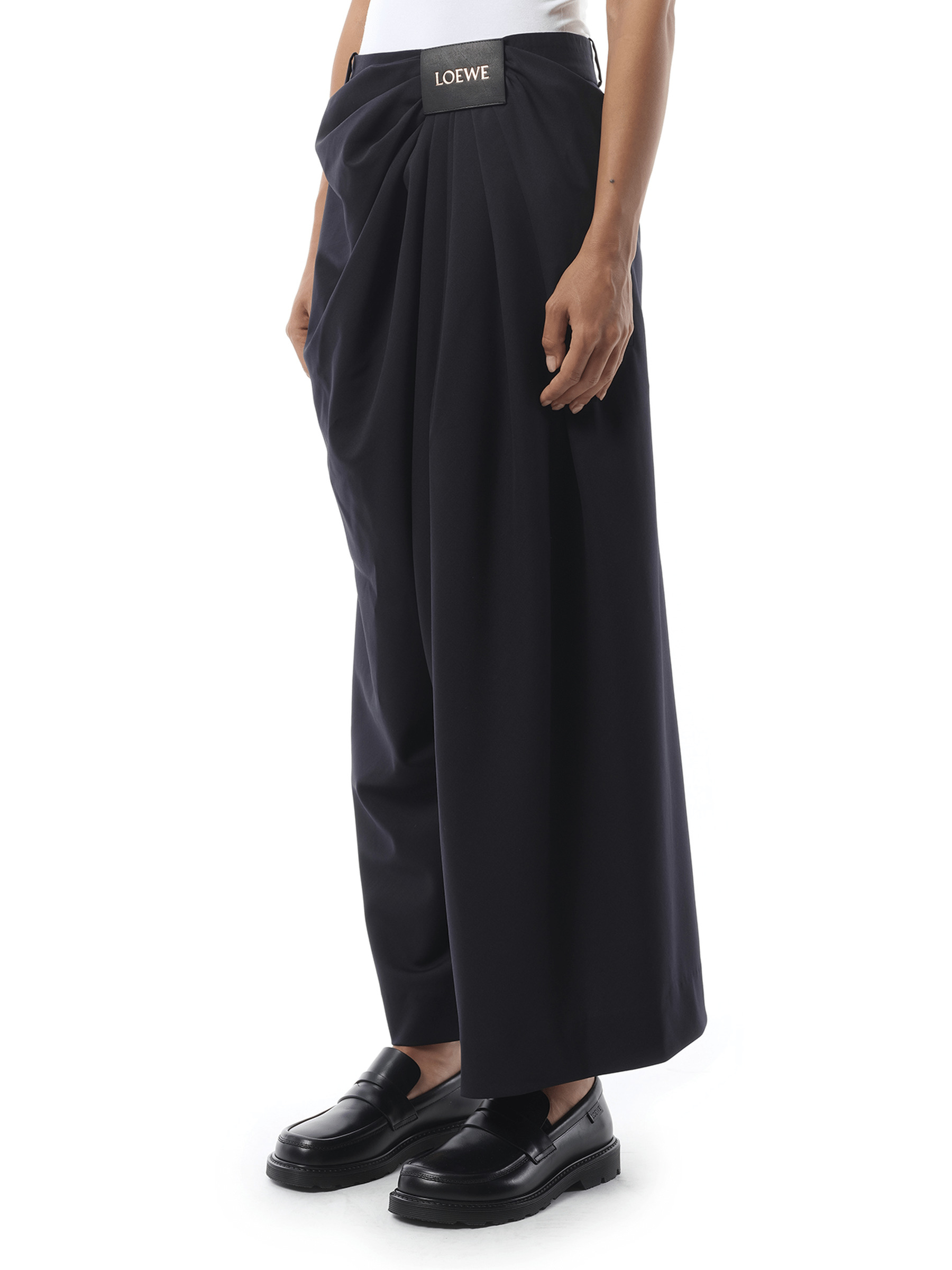 Cropped Draped Trouser in Dark Navy Blue - 5