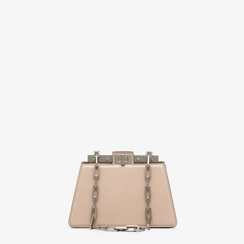 Mini Peekaboo Cut bag made of glossy beige leather. A new evolution of the iconic Peekaboo ISeeU, it 1