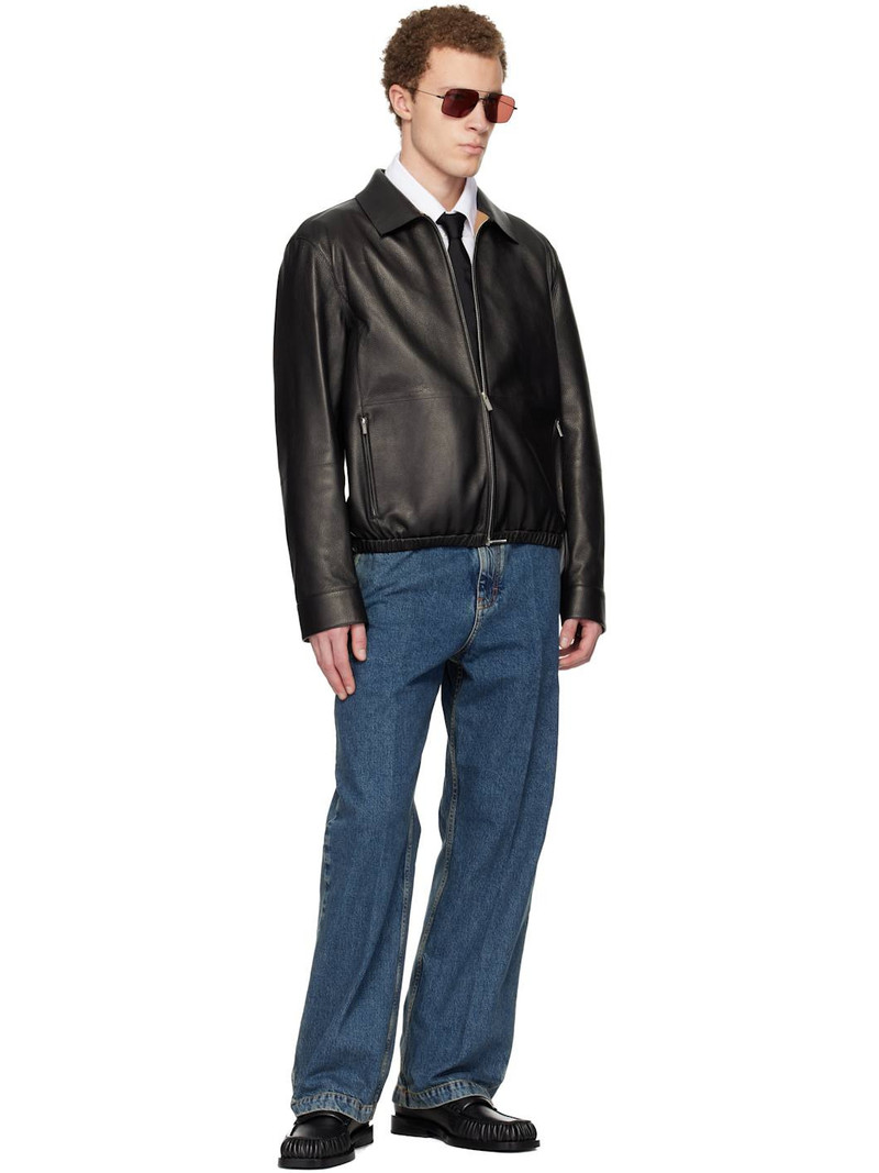 FERRAGAMO Black Deerskin Blouson Leather Jacket outlook