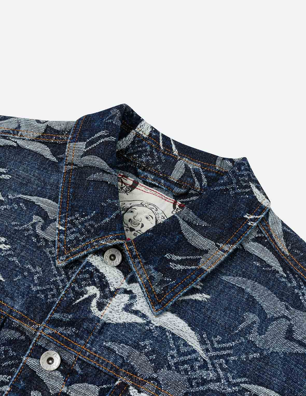 Allover Seagull Cranes Jacquard Loose Fit Denim Jacket - 11