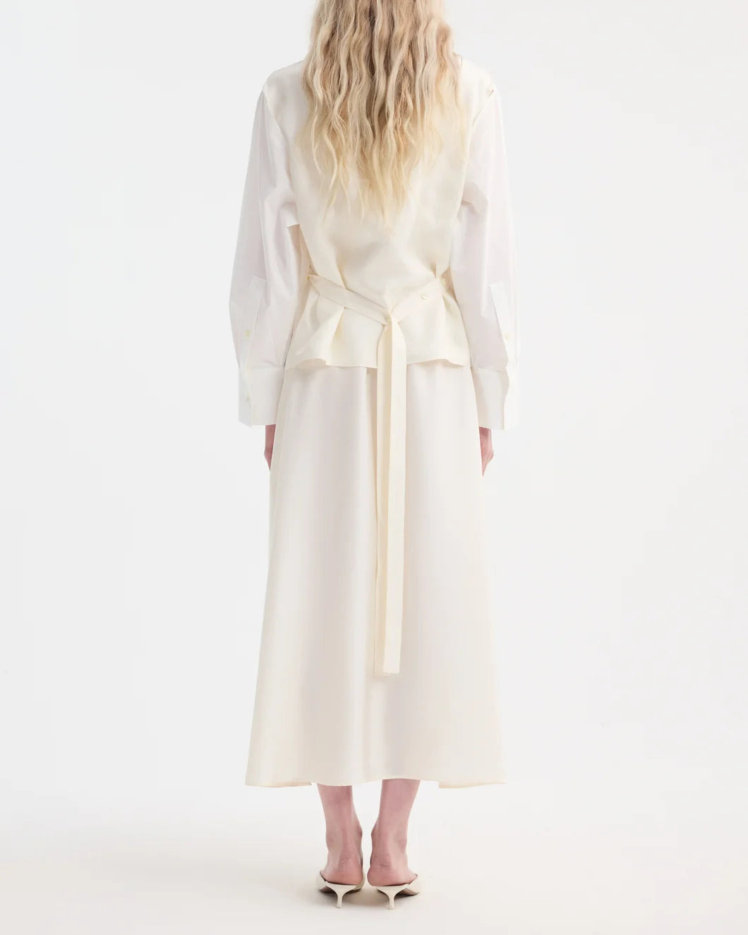 POPLIN SILK COMBINED GILET-DRESS  | OPTIC WHITE - 5
