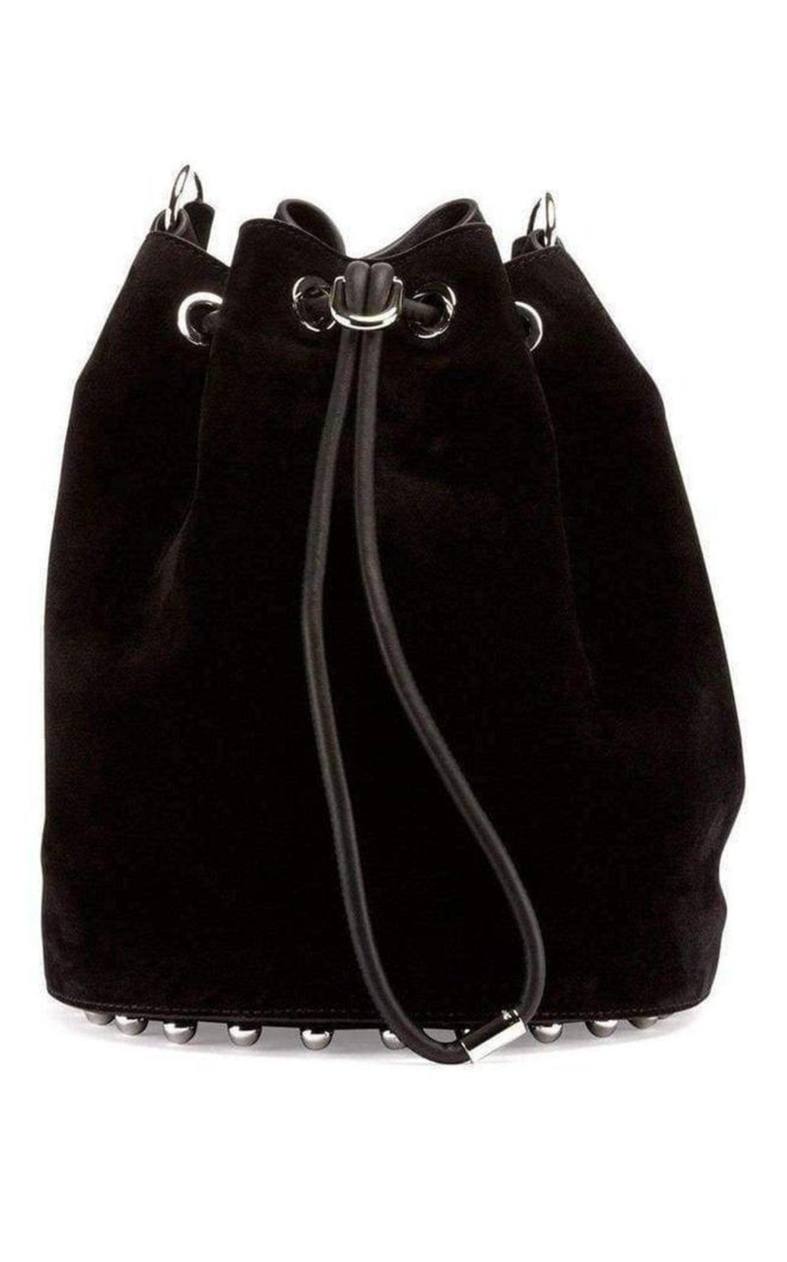 Black Suede Alpha Bucket Bag - 6