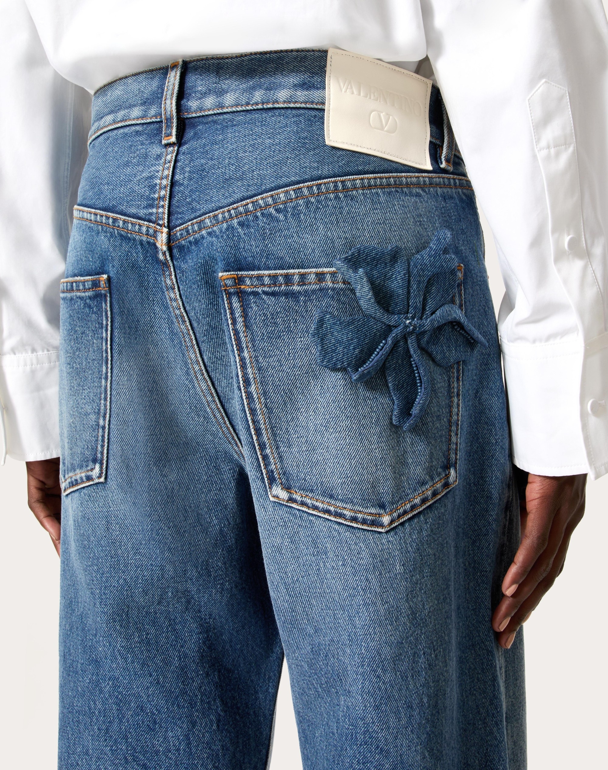 EMBROIDERED MEDIUM BLUE DENIM PANTS - 5