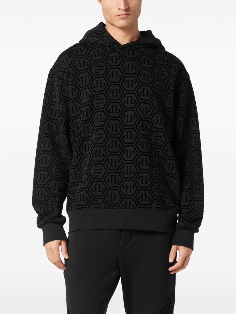 logo-flocked long-sleeve hoodie - 2