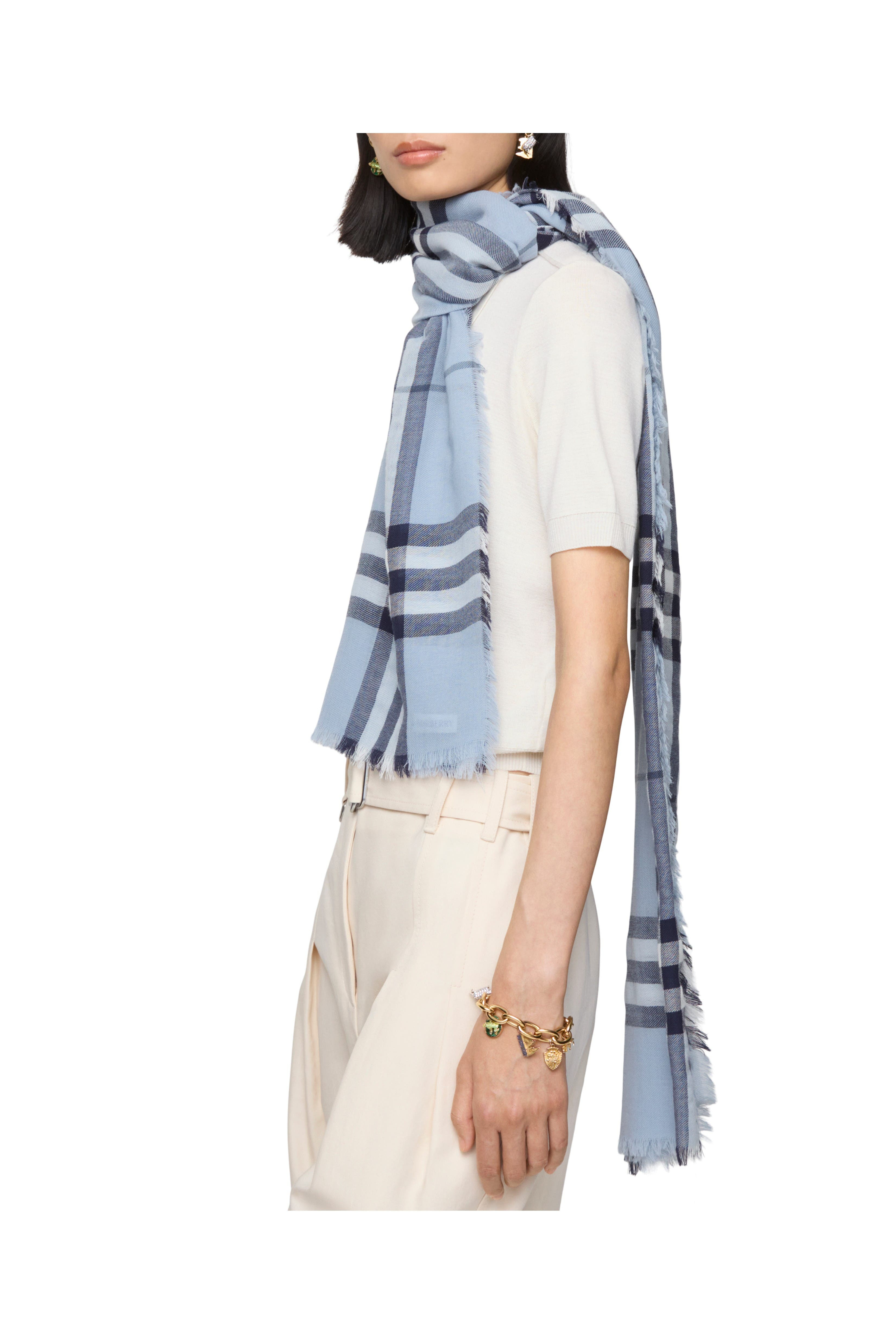 burberry Wide Check Wool Scarf in Bank Blue at Nordstrom - 3