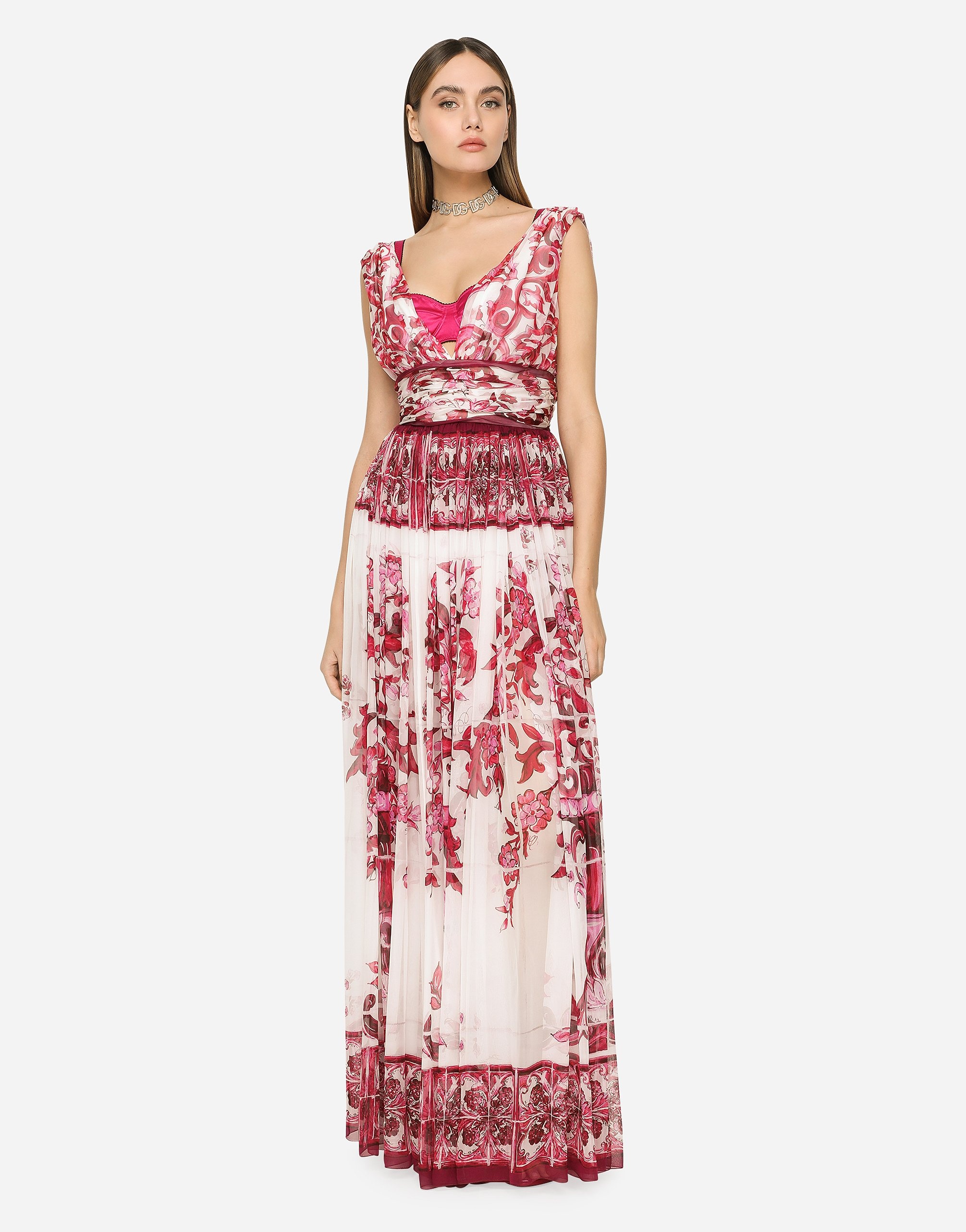 Long Majolica-print chiffon dress - 2