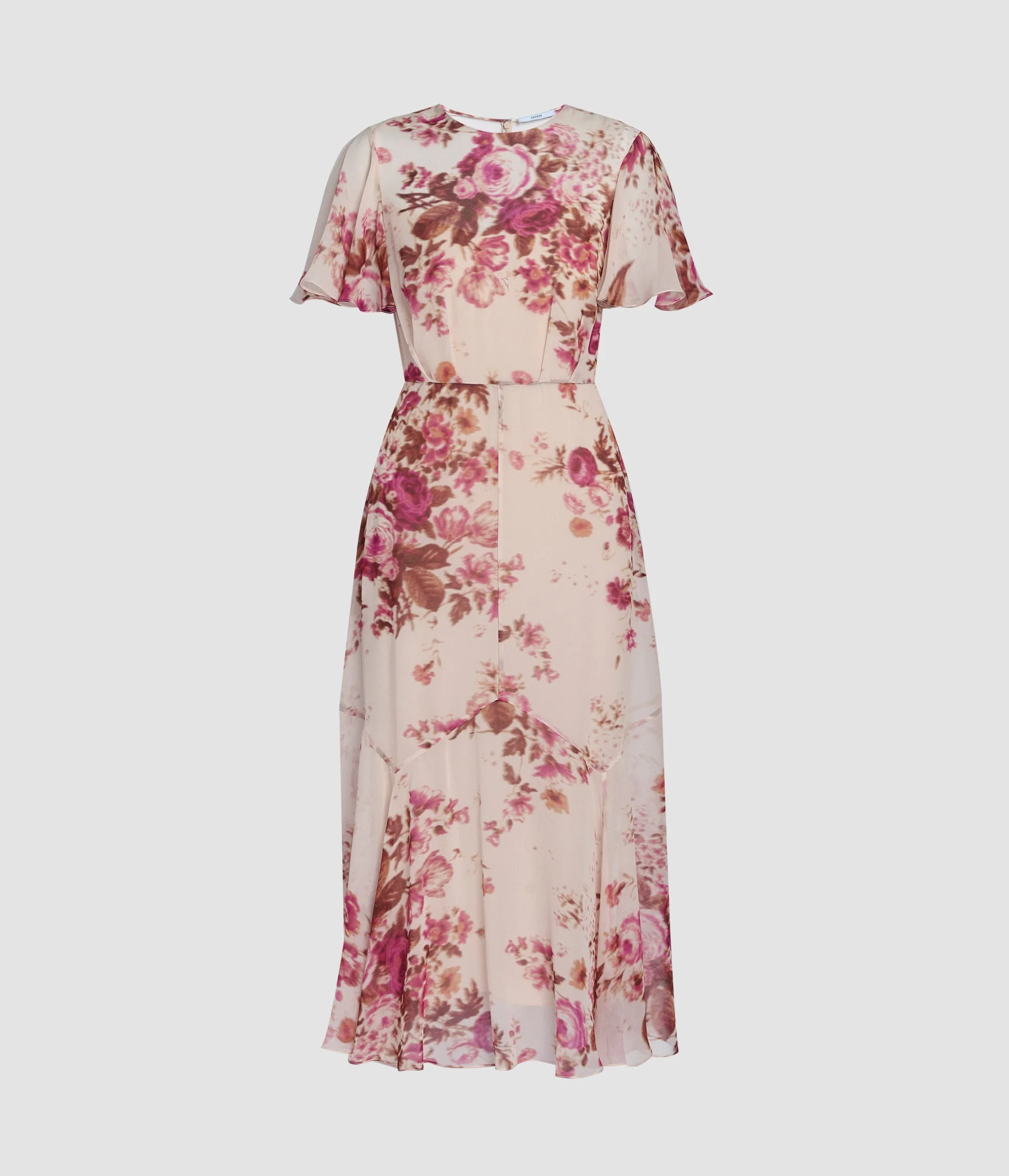 FLORAL PRINT SILK VOILE FIT AND FLARED MIDI DRESS - 1