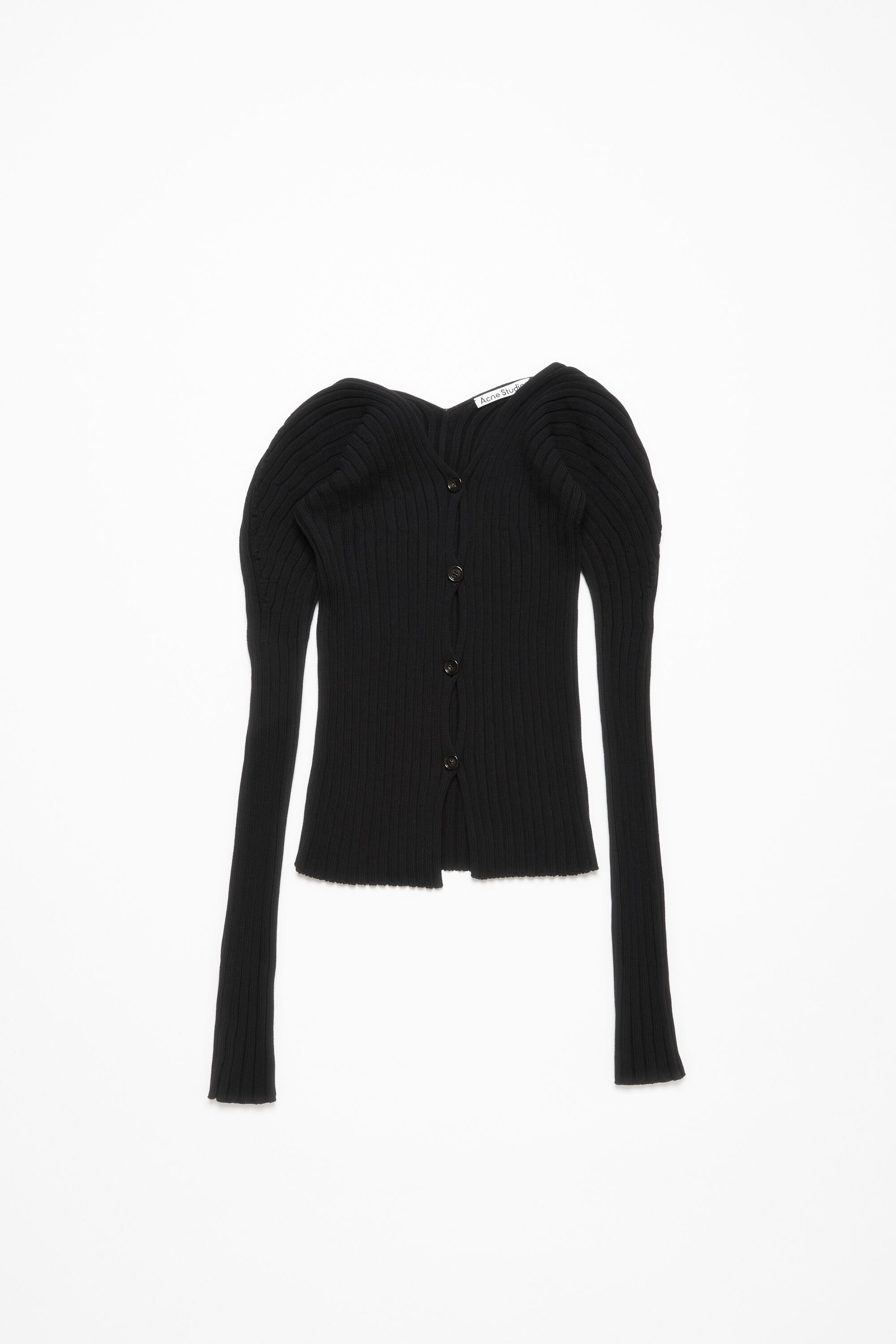 Button-up rib cardigan - Black - 6