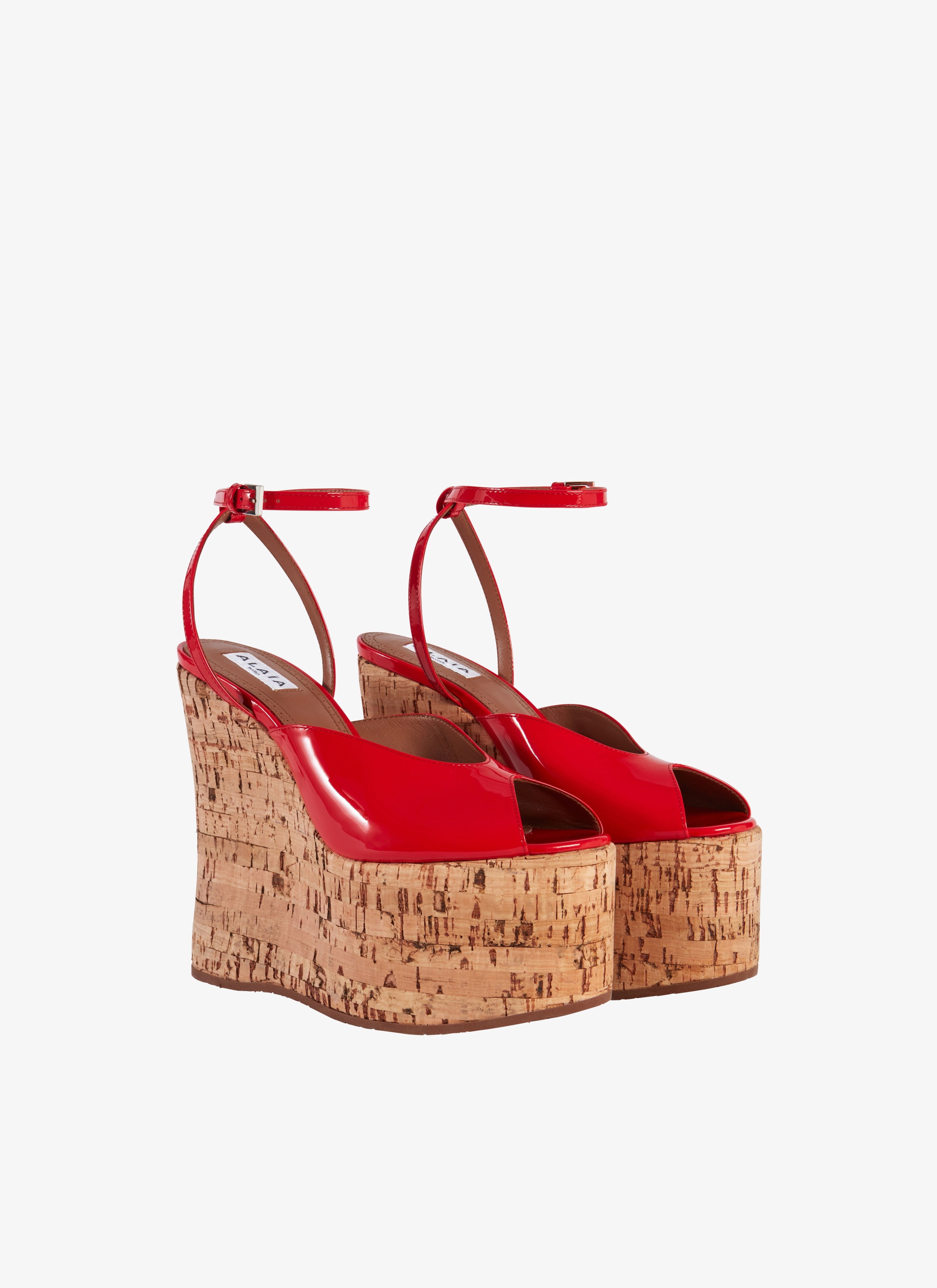 WEDGE PEEP TOE SANDALS IN PATENT LAMBSKIN - 3