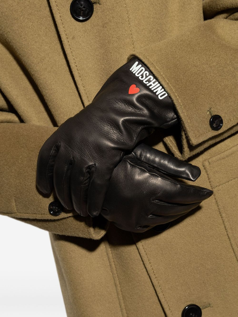logo-heart leather gloves - 4