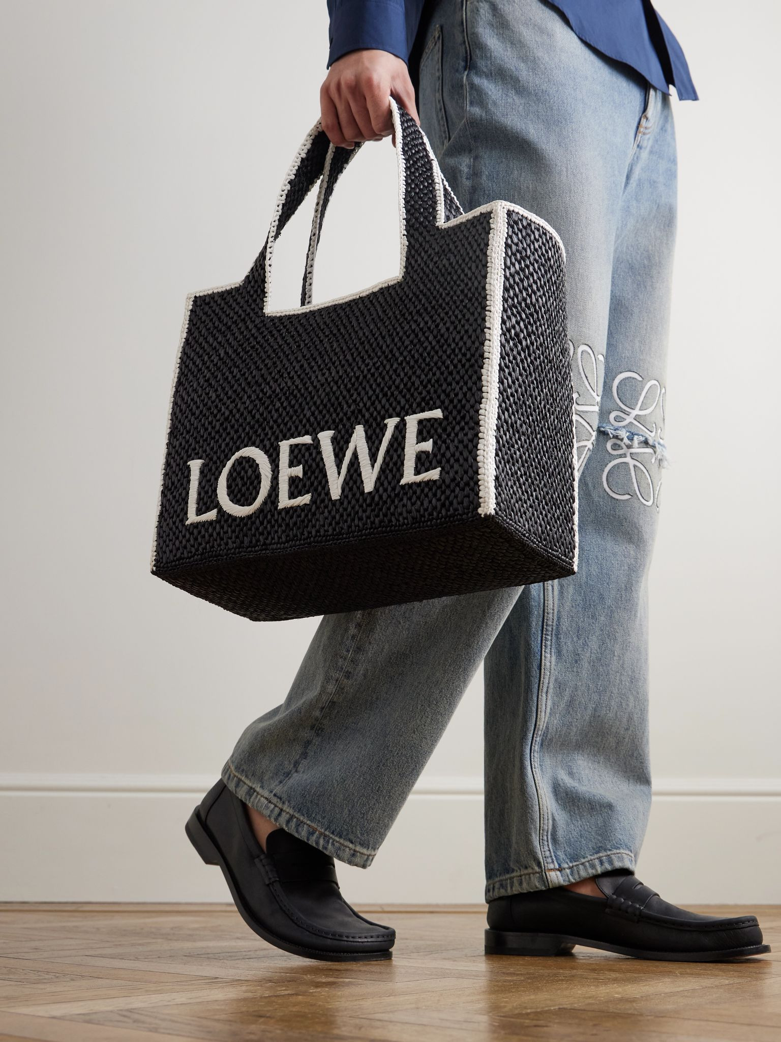 + Paula’s Ibiza Logo-Embroidered Raffia Tote Bag Black - 2