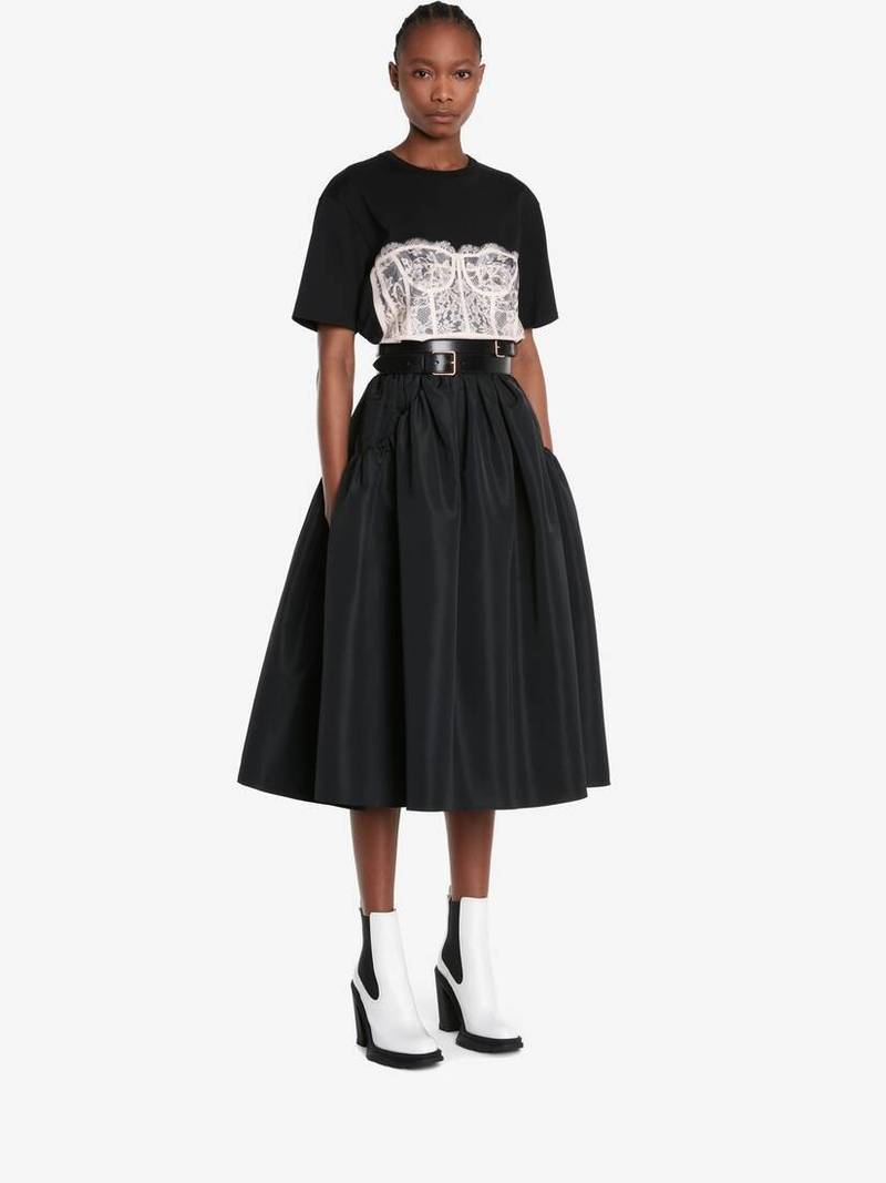 Women's Lace Corset T-shirt in Black 3