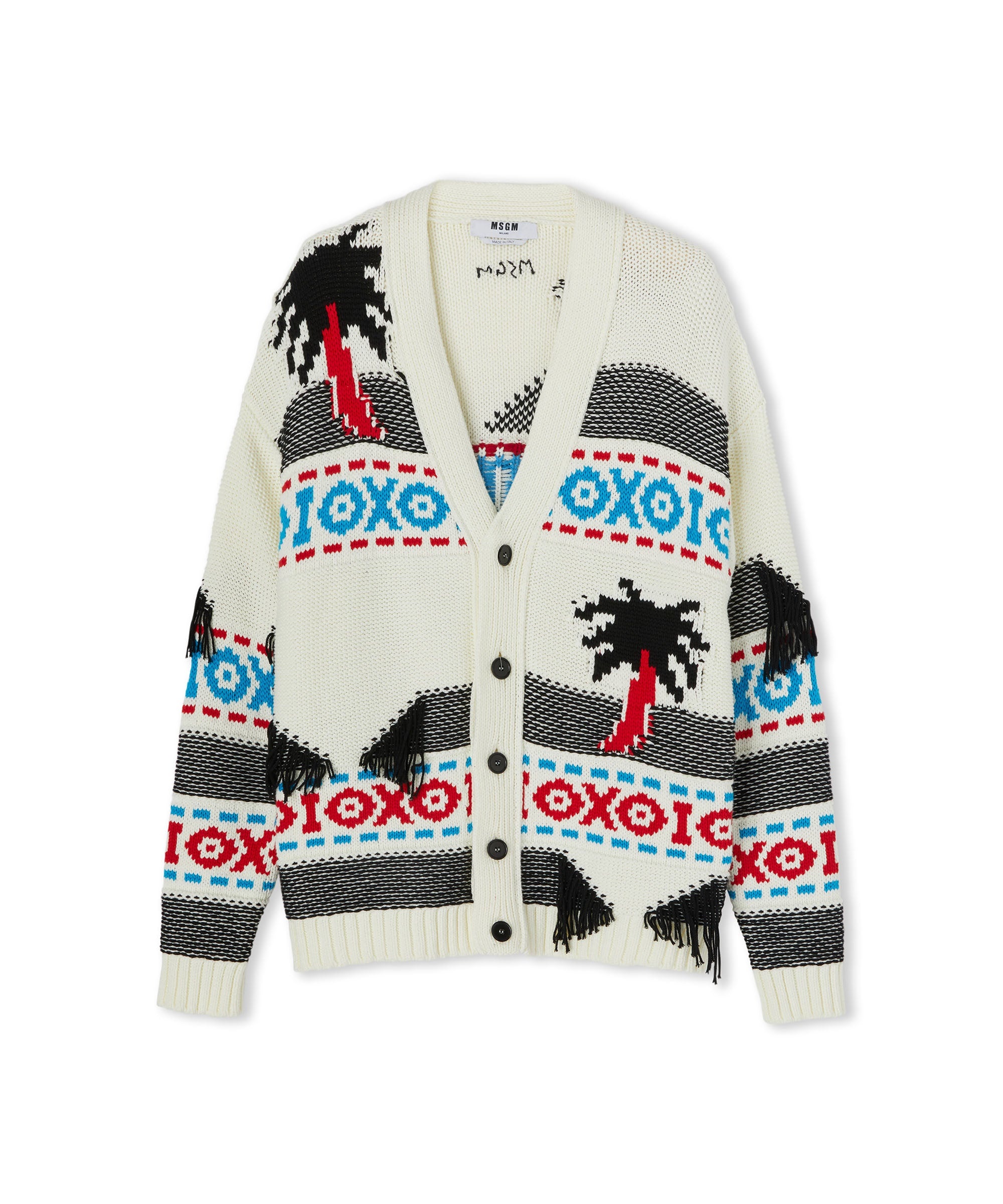Jacquard cotton cardigan with "palms Ikat" inlays - 3