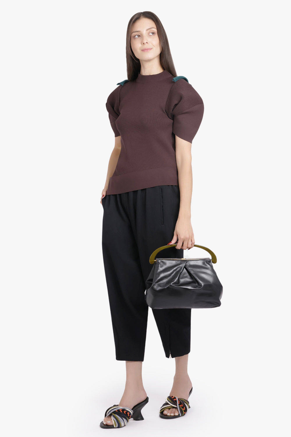 DRAPED RUCHED CROP PANT | BLACK - 2