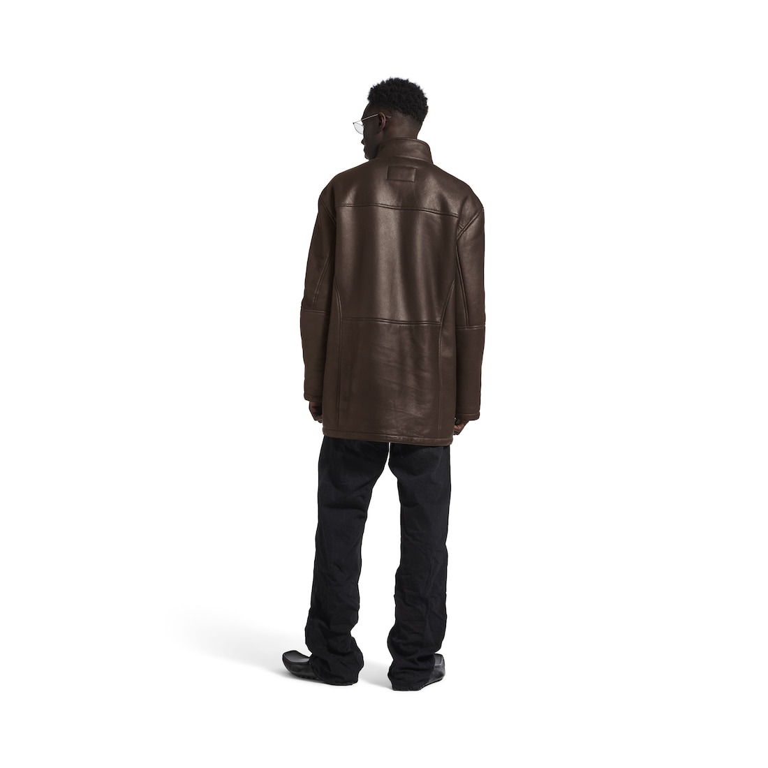 Men's Shearling Jacket in Dark Brown - 4