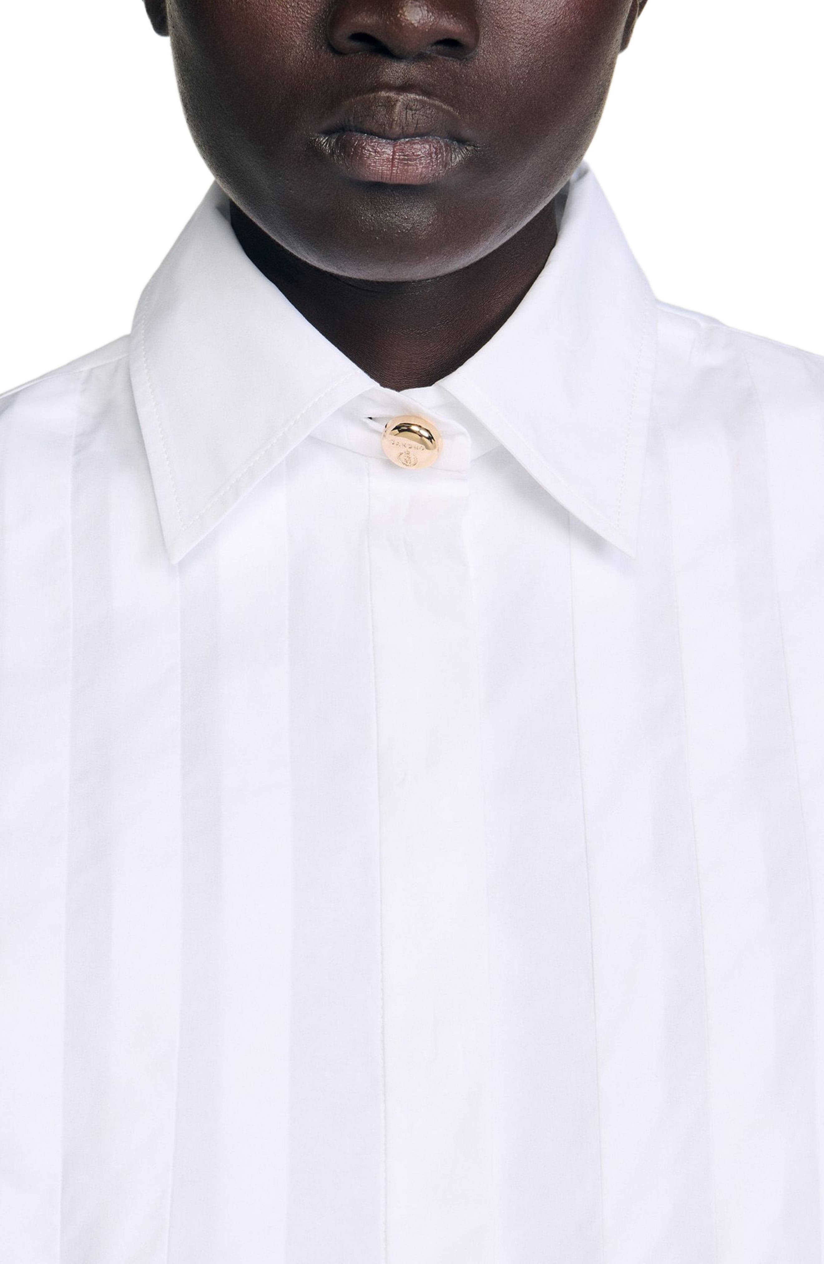 SANDRO Pleated cropped shirt in White at Nordstrom - 4